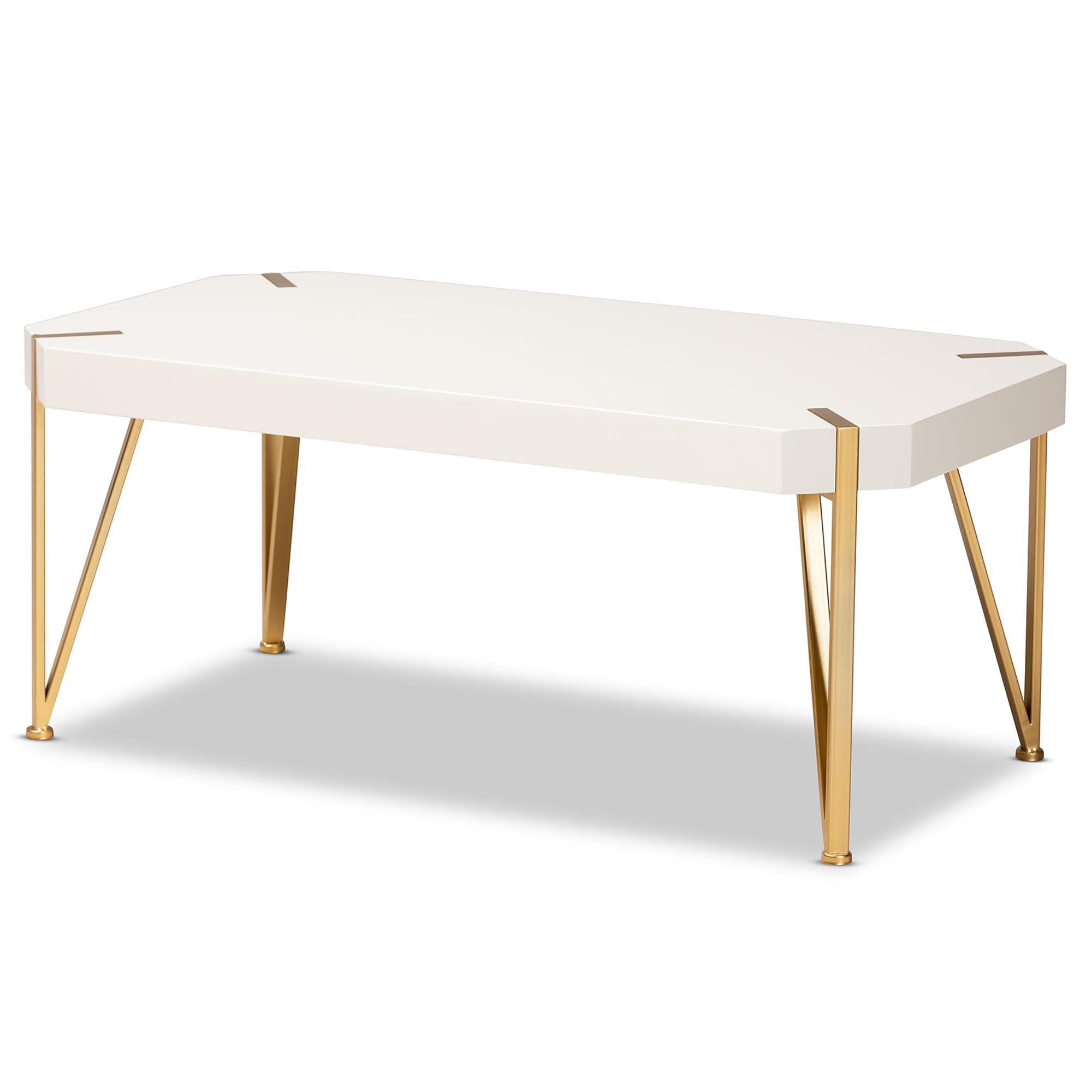 Kassa Contemporary Glam and Luxe Brushed Metal and Finished Wood Coffee Table