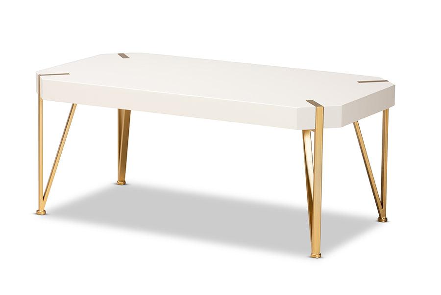 Kassa Contemporary Glam and Luxe Brushed Metal and Finished Wood Coffee Table