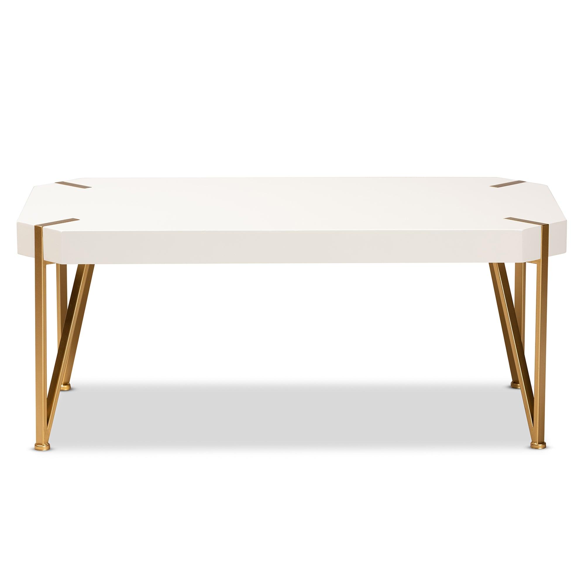 Kassa Contemporary Glam and Luxe Brushed Metal and Finished Wood Coffee Table