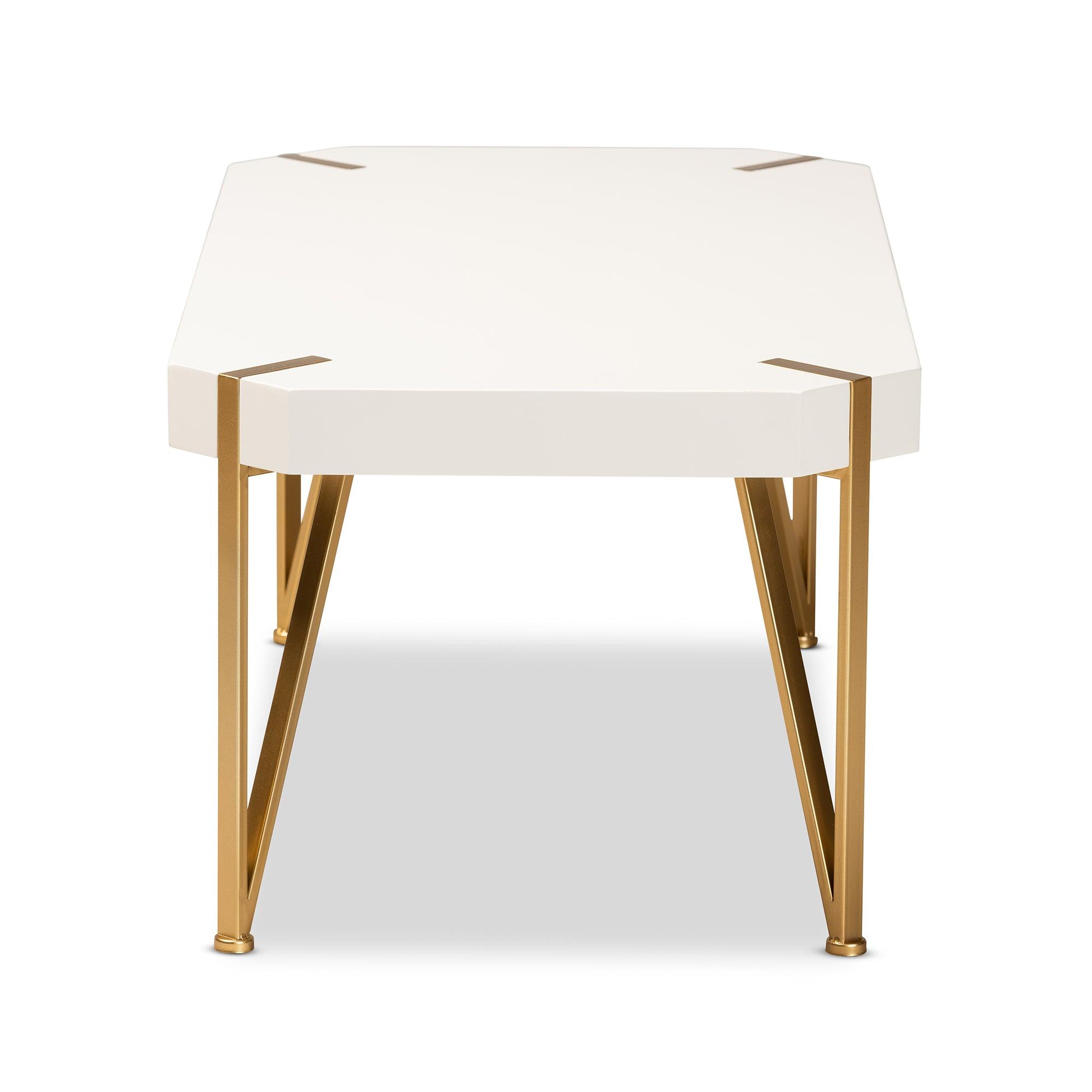 Kassa Contemporary Glam and Luxe Brushed Metal and Finished Wood Coffee Table