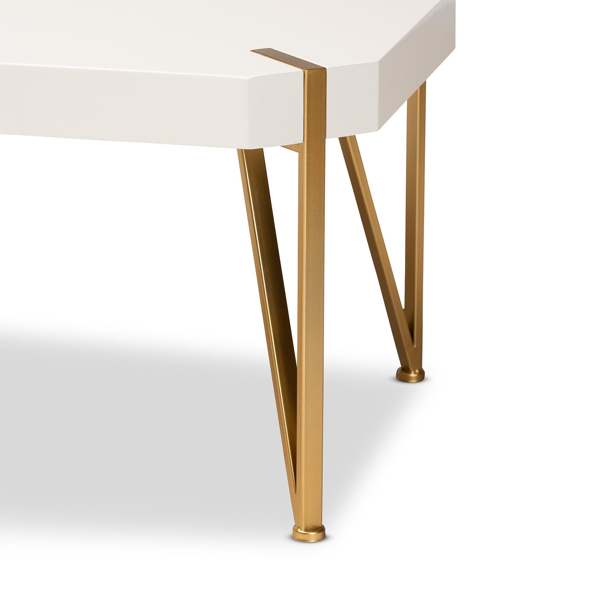 Kassa Contemporary Glam and Luxe Brushed Metal and Finished Wood Coffee Table