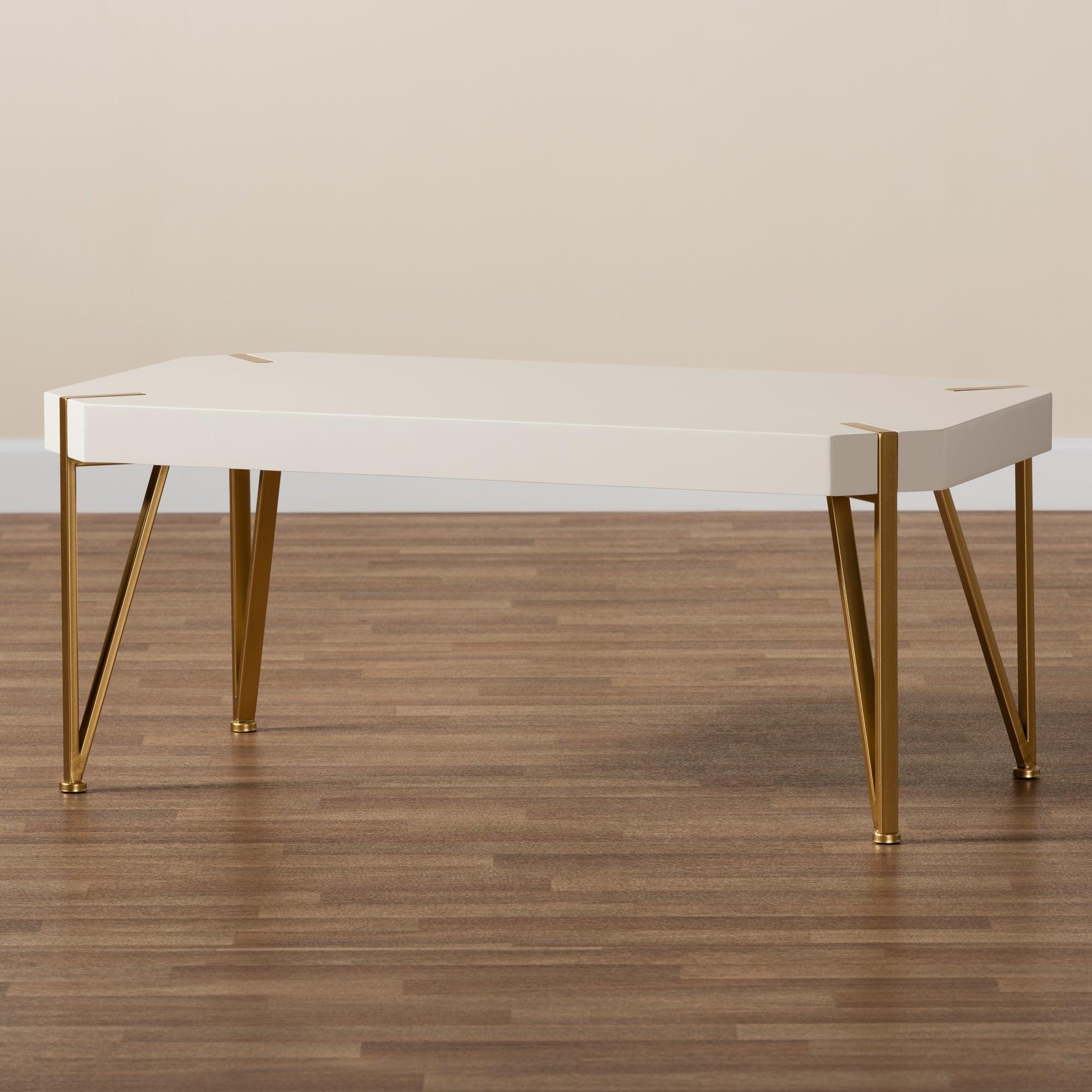 Kassa Contemporary Glam and Luxe Brushed Metal and Finished Wood Coffee Table