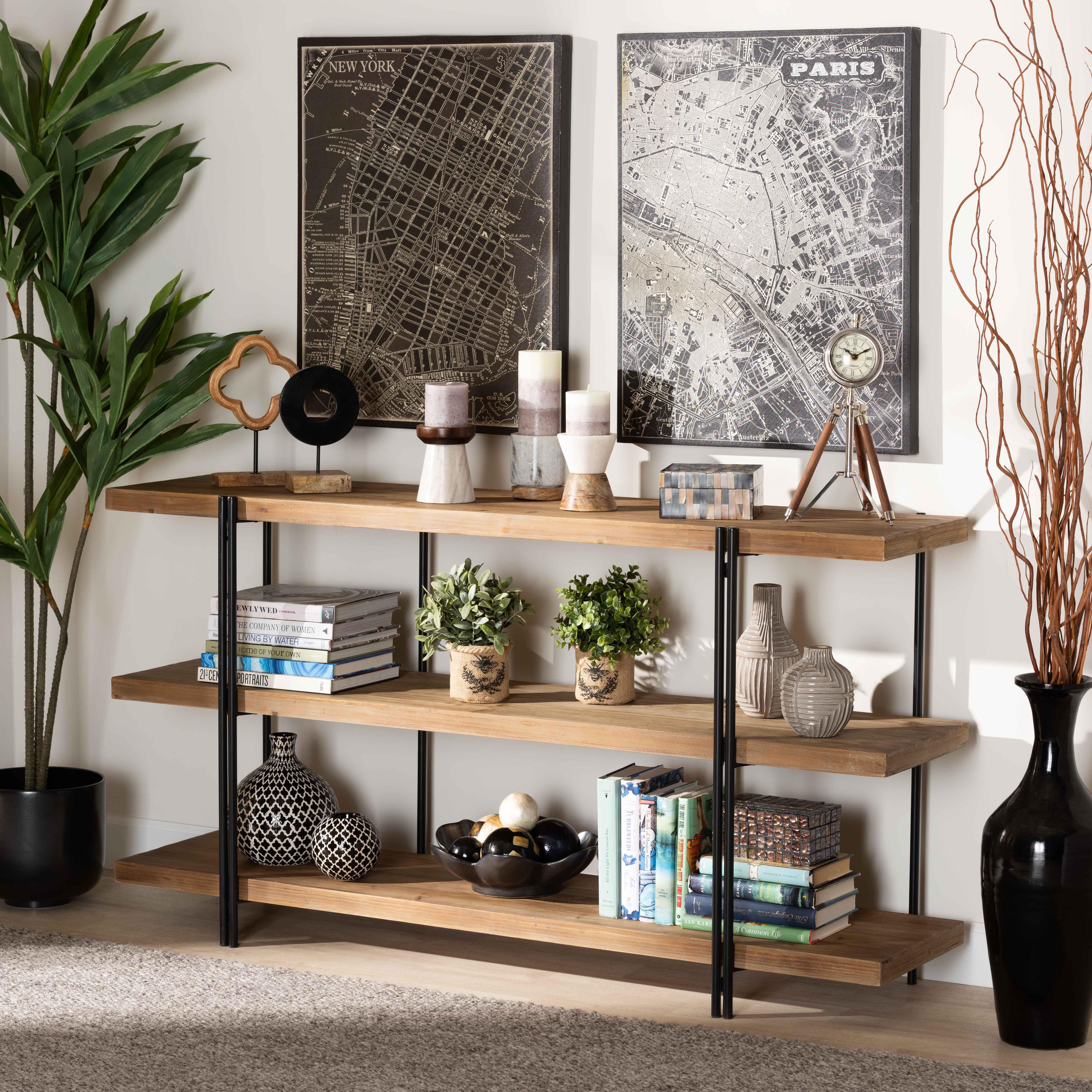 Tarah Modern Rustic and Industrial Finished Wood and Finished Metal Console Table