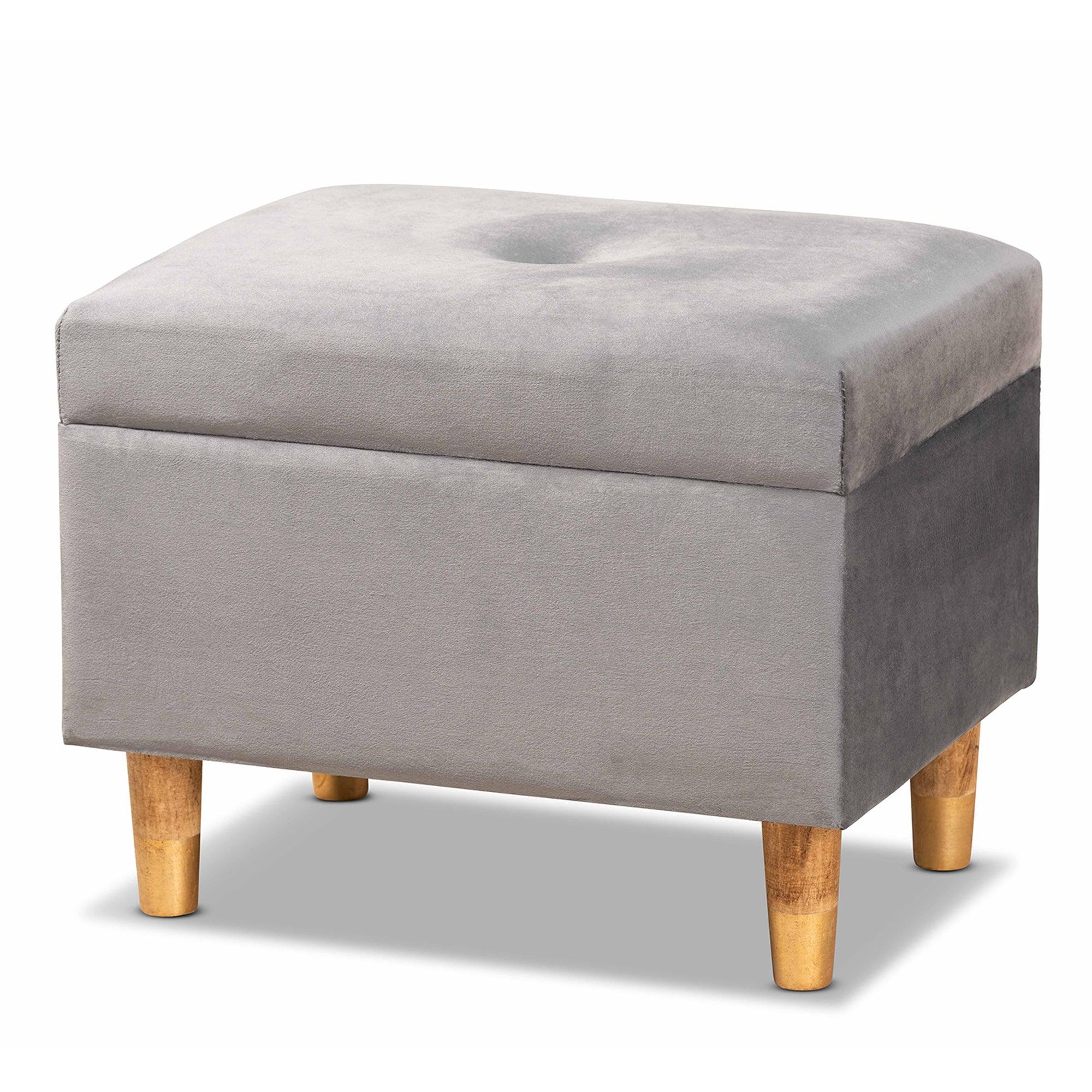 Elias Modern and Contemporary Velvet Fabric Upholstered and Finished Wood Storage Ottoman