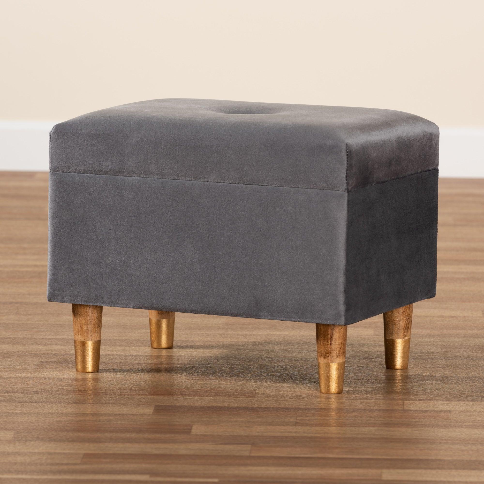 Elias Modern and Contemporary Velvet Fabric Upholstered and Finished Wood Storage Ottoman