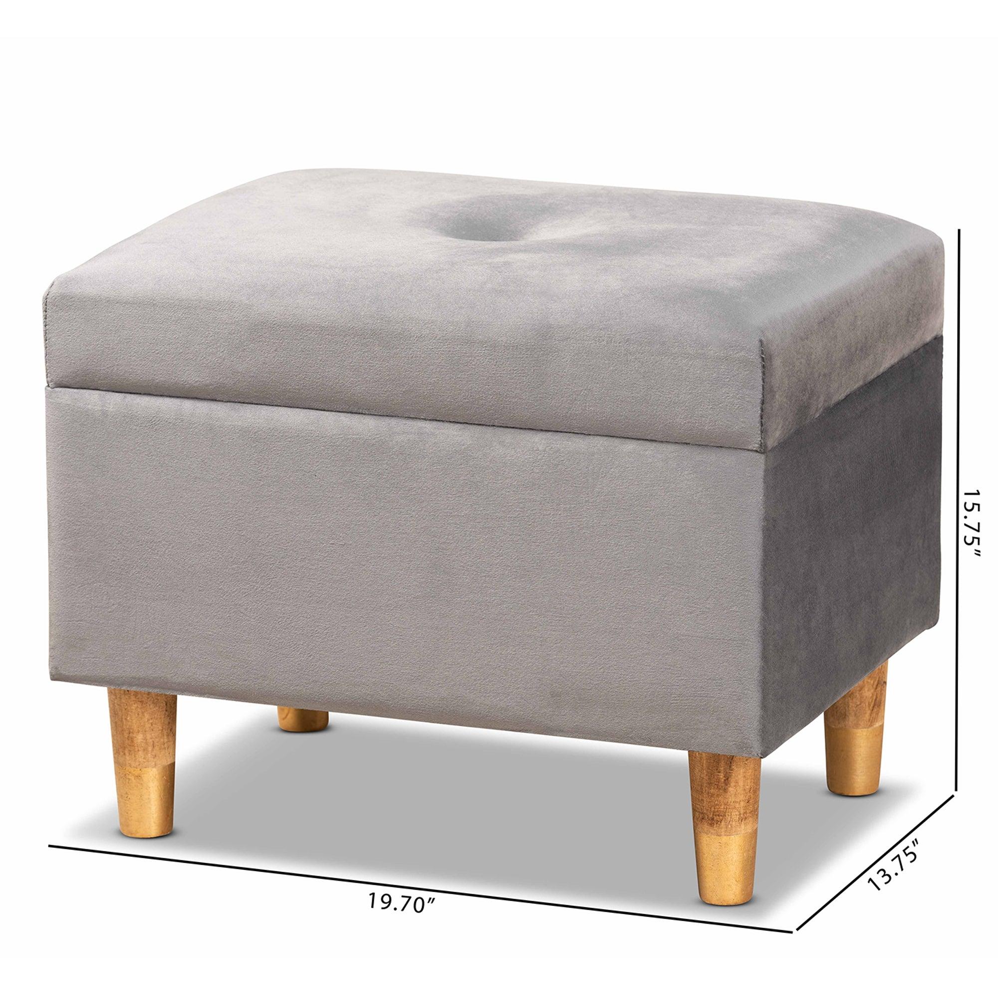 Elias Modern and Contemporary Velvet Fabric Upholstered and Finished Wood Storage Ottoman