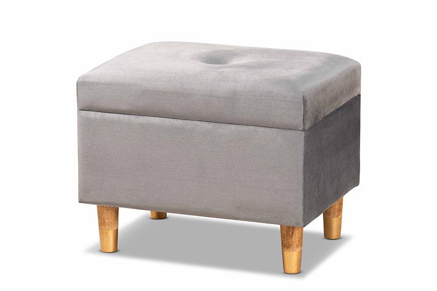 Elias Modern and Contemporary Velvet Fabric Upholstered and Finished Wood Storage Ottoman