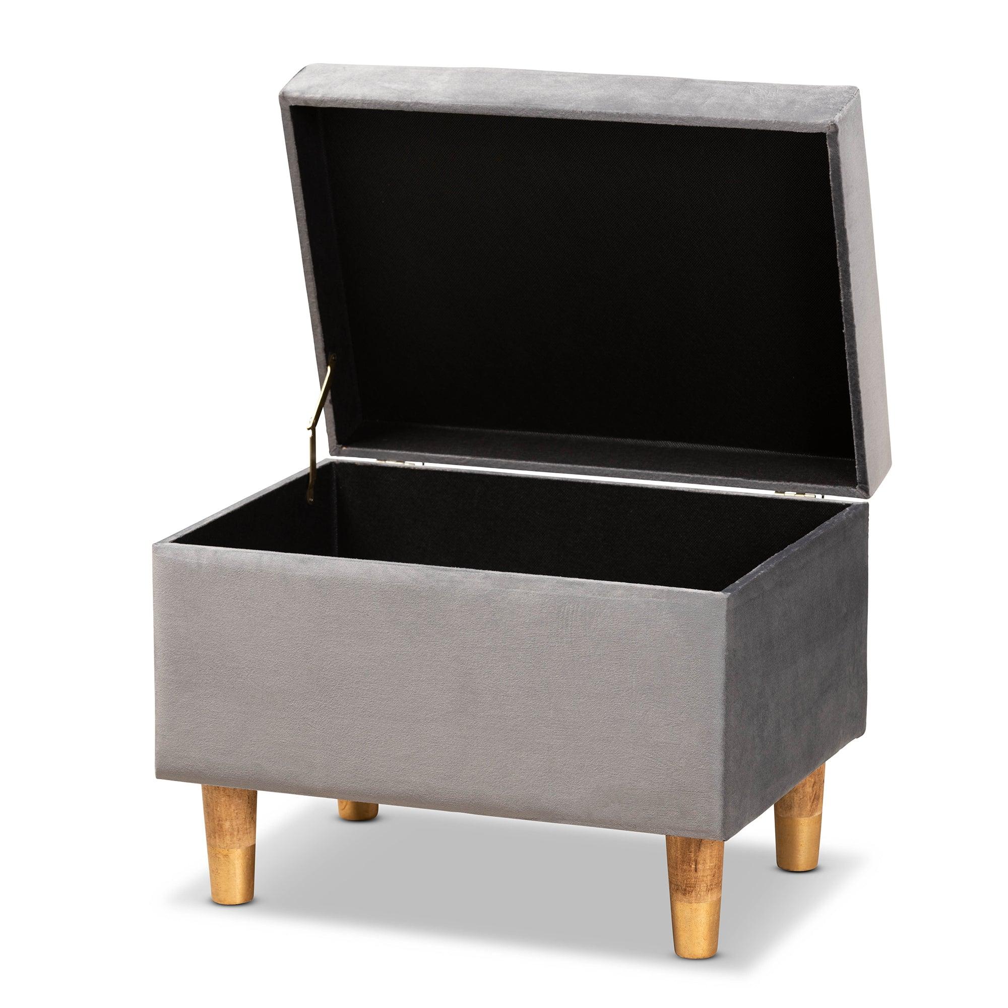 Elias Modern and Contemporary Velvet Fabric Upholstered and Finished Wood Storage Ottoman