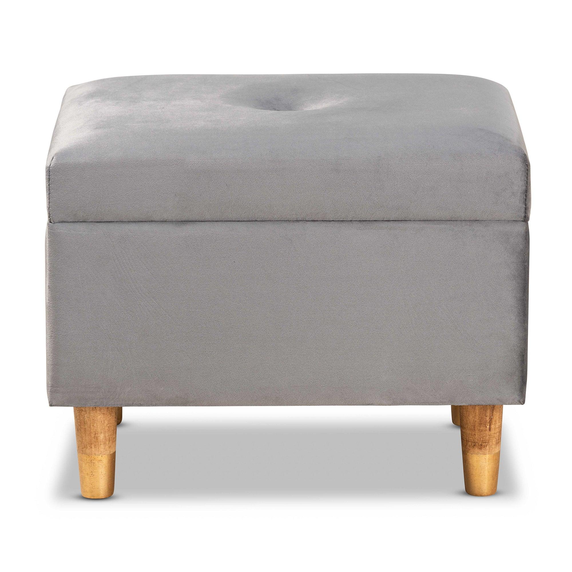 Elias Modern and Contemporary Velvet Fabric Upholstered and Finished Wood Storage Ottoman