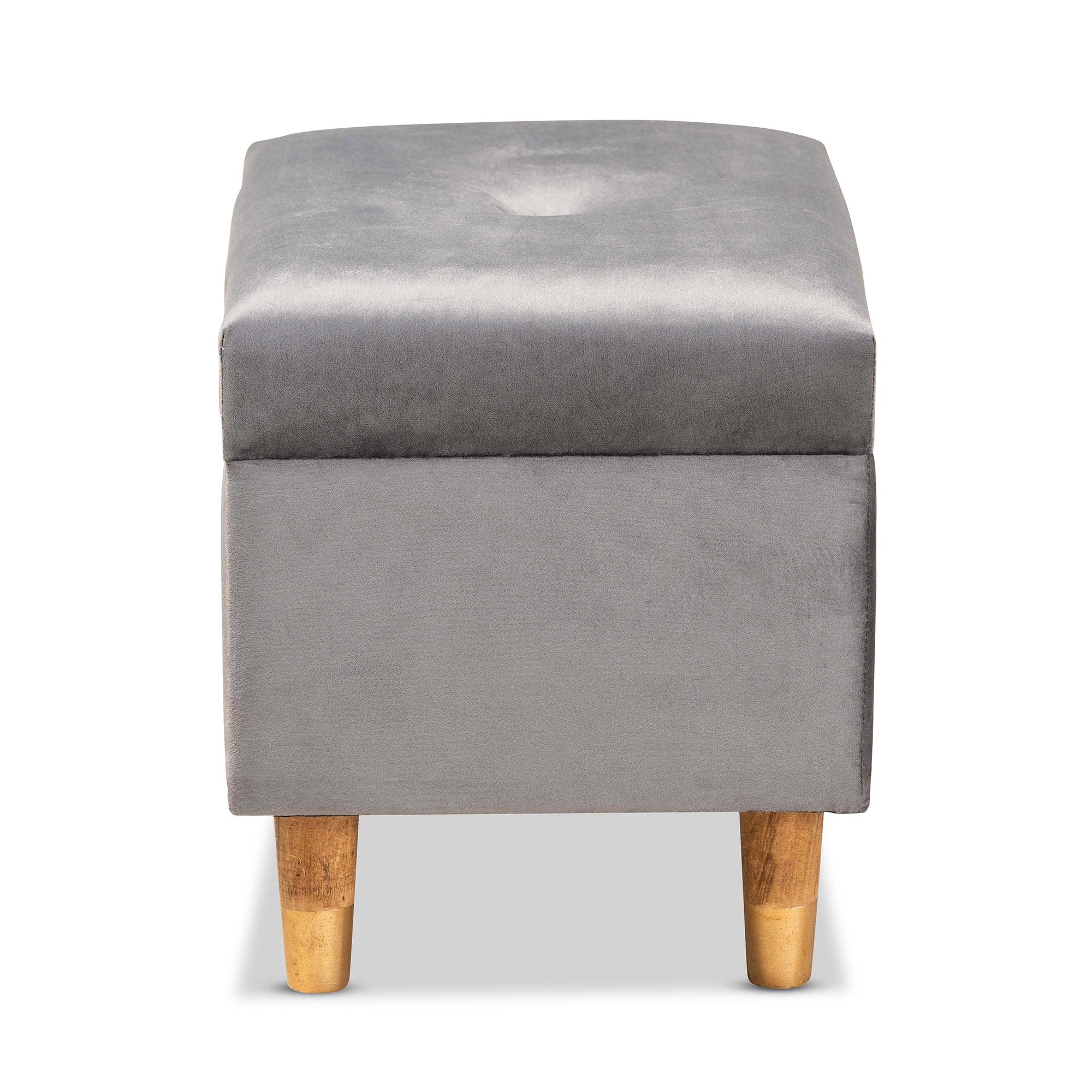 Elias Modern and Contemporary Velvet Fabric Upholstered and Finished Wood Storage Ottoman