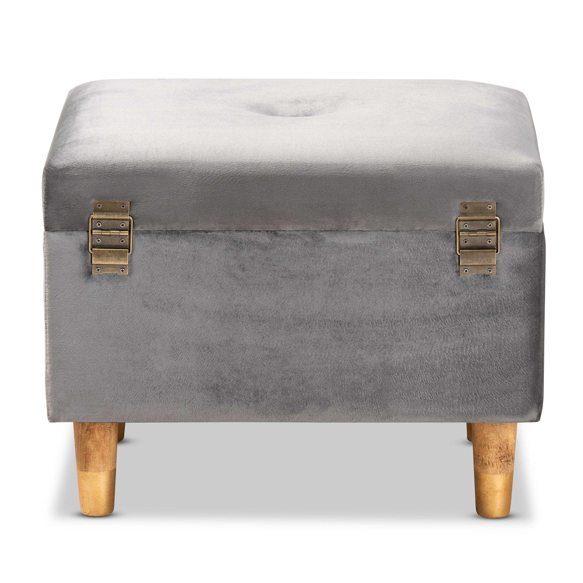 Elias Modern and Contemporary Velvet Fabric Upholstered and Finished Wood Storage Ottoman