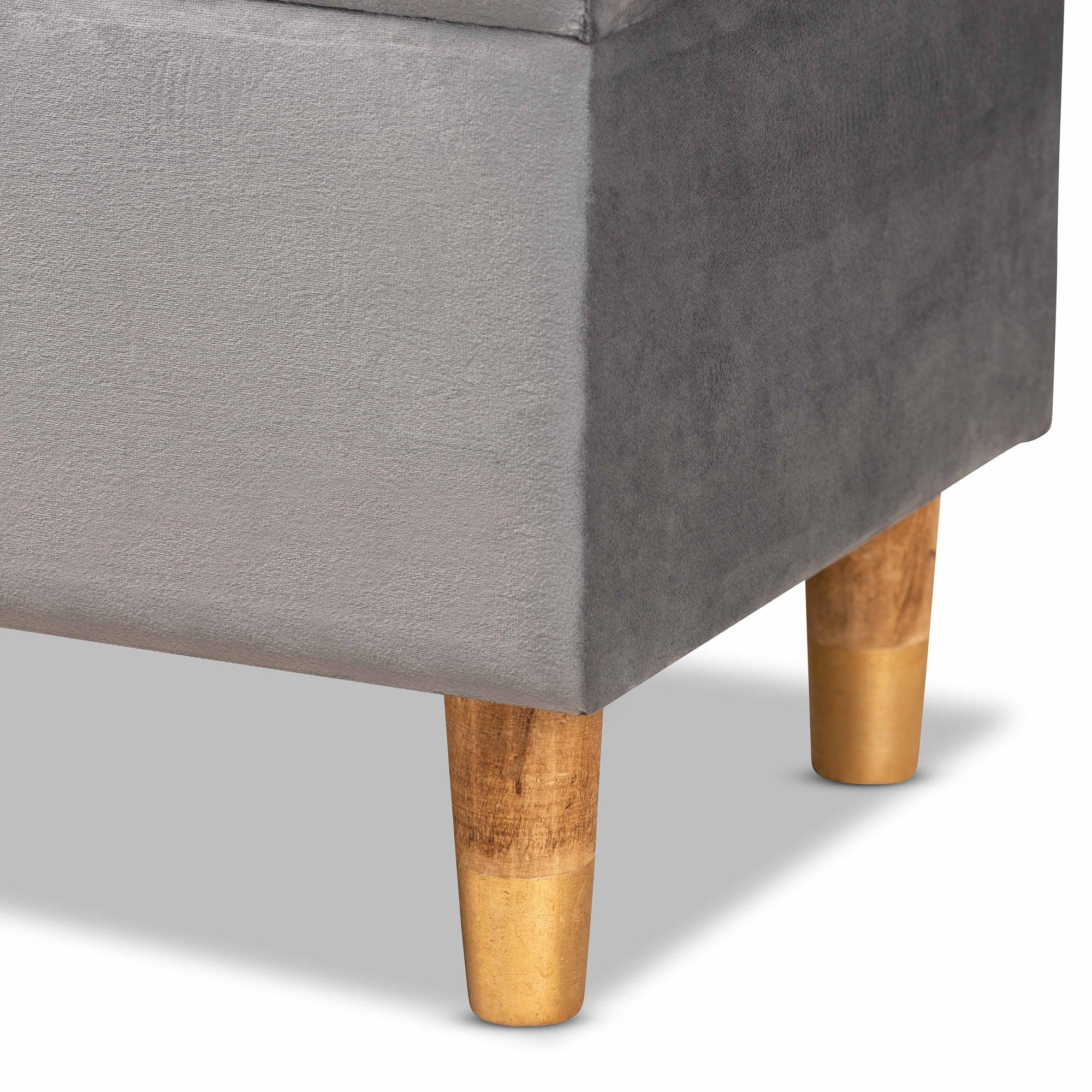 Elias Modern and Contemporary Velvet Fabric Upholstered and Finished Wood Storage Ottoman