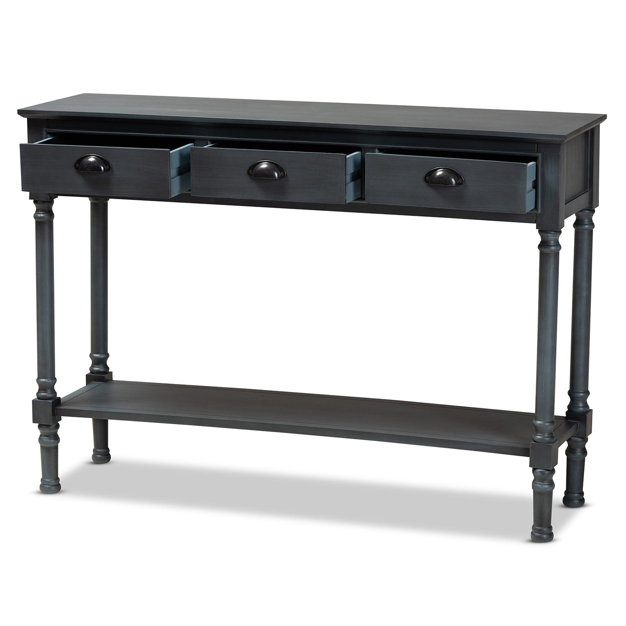 Garvey French Provincial Dark Wood 3-Drawer Entryway Console Table