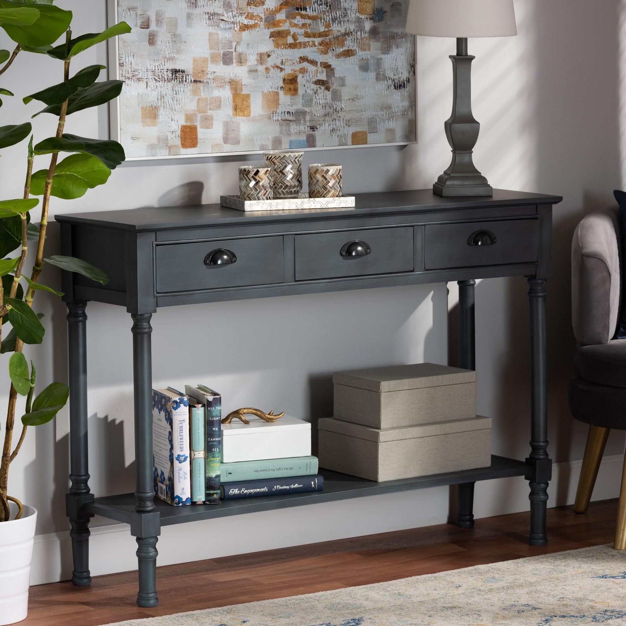 Garvey French Provincial Dark Wood 3-Drawer Entryway Console Table