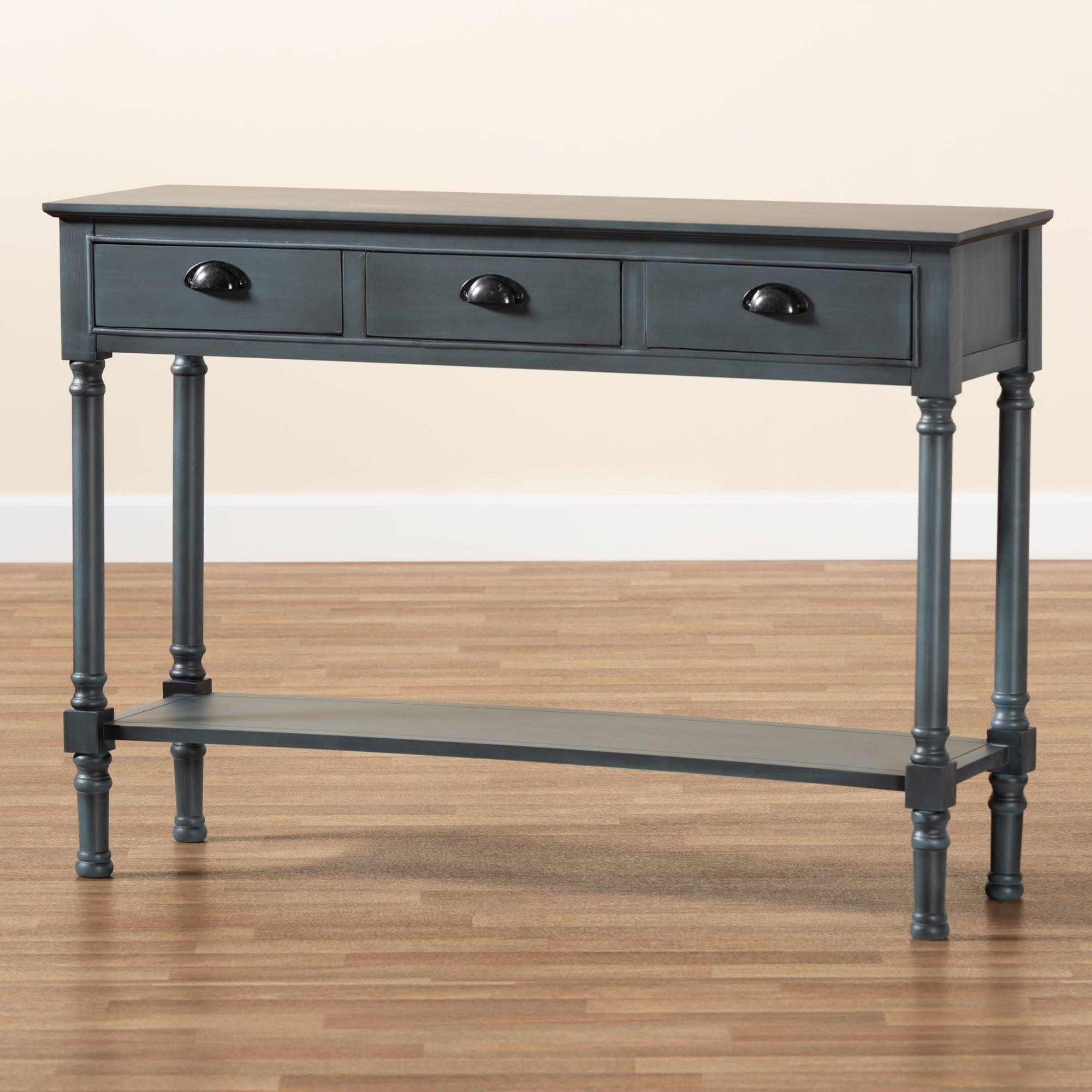 Garvey French Provincial Dark Wood 3-Drawer Entryway Console Table