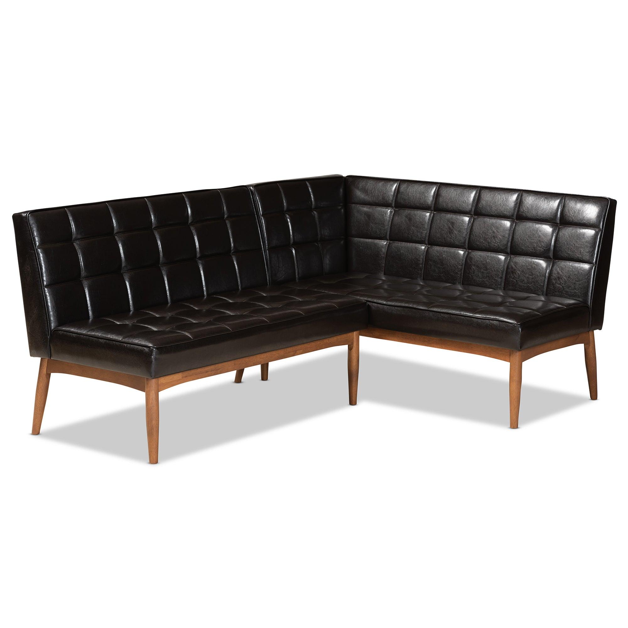 Sanford Mid-Century Modern Faux Leather Upholstered and Finished Wood 2-Piece Dining Nook Banquette Set