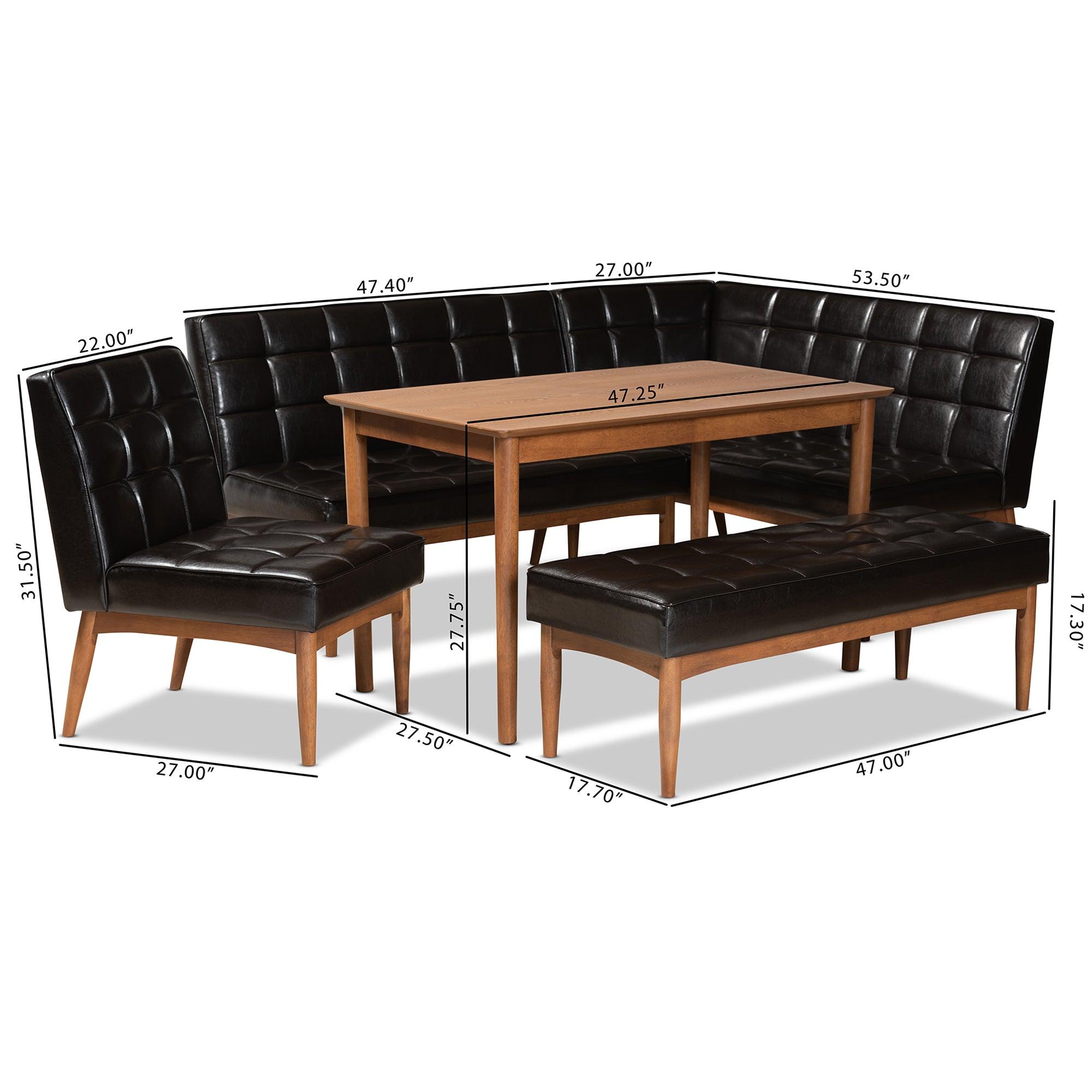 Sanford Mid-Century Modern Faux Leather Upholstered and Finished Wood 5-Piece Dining Nook Set