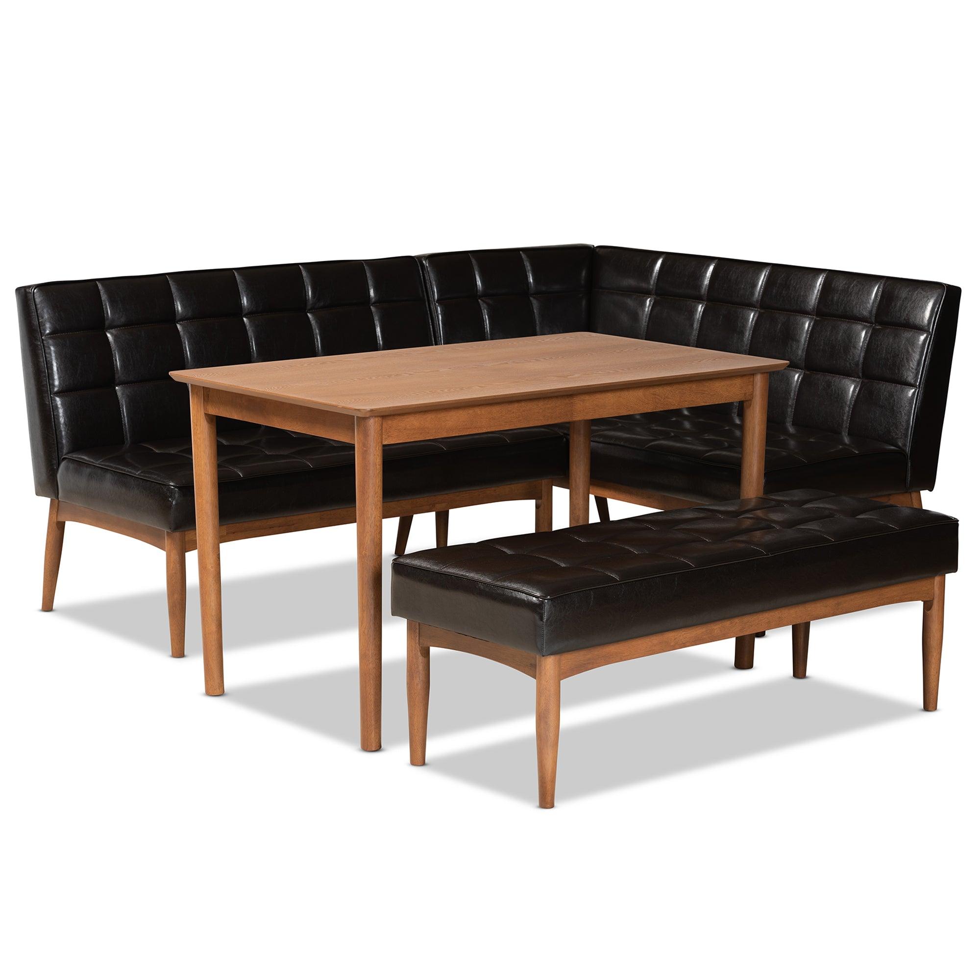 Sanford Mid-Century Modern Faux Leather Upholstered and Finished Wood 4-Piece Dining Nook Set