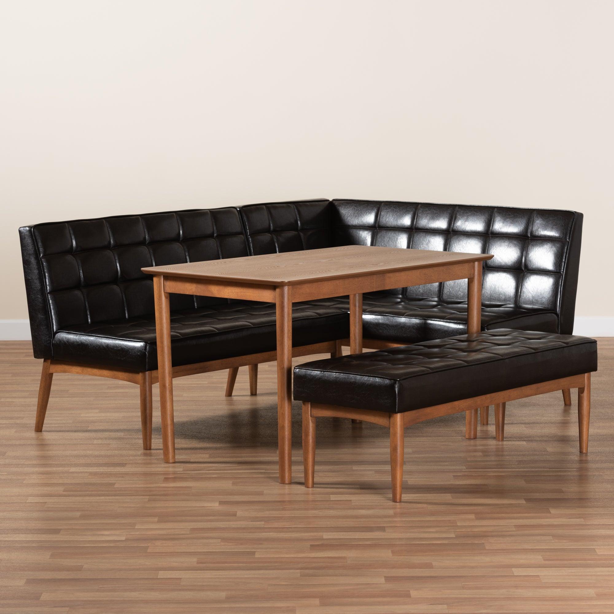 Sanford Mid-Century Modern Faux Leather Upholstered and Finished Wood 4-Piece Dining Nook Set