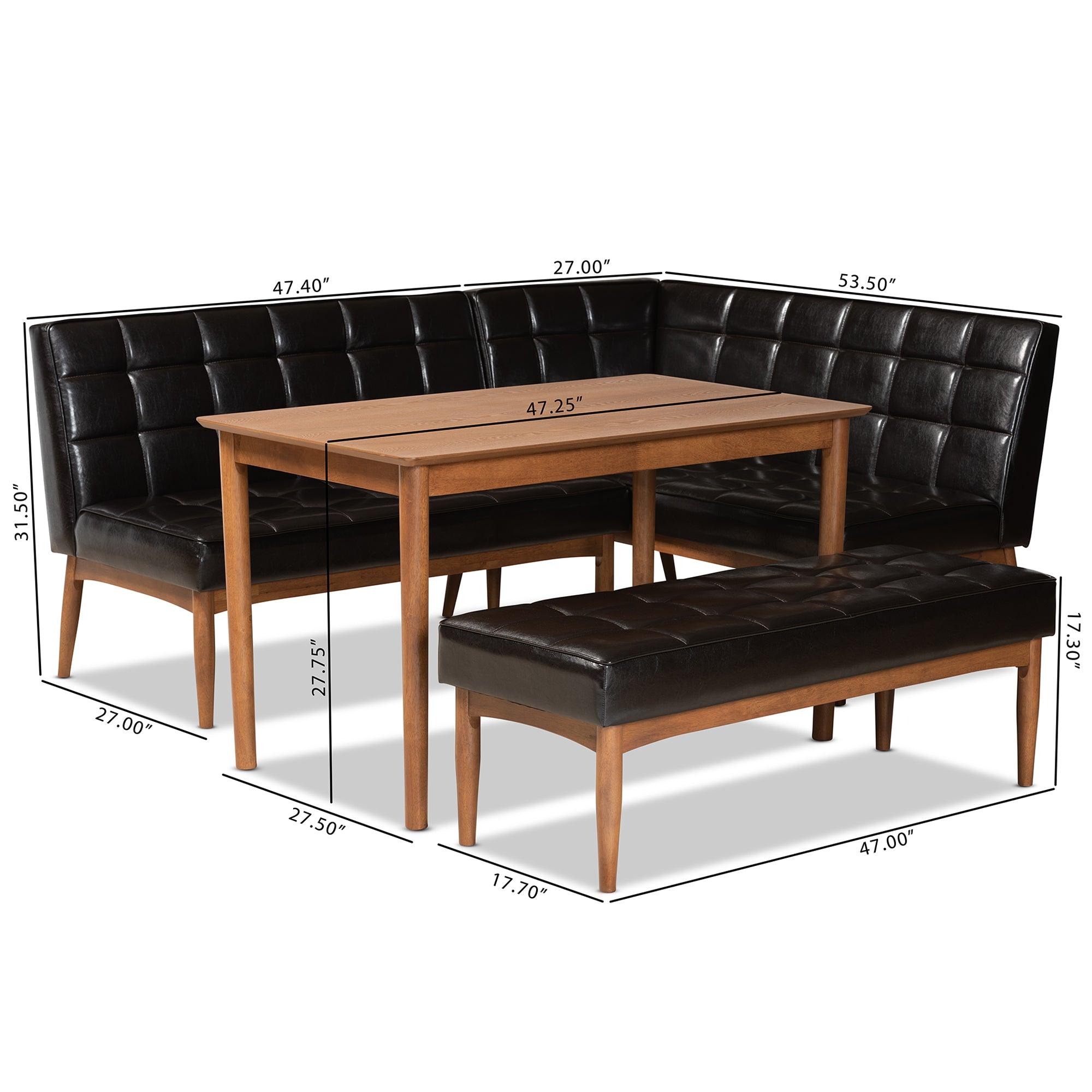 Sanford Mid-Century Modern Faux Leather Upholstered and Finished Wood 4-Piece Dining Nook Set