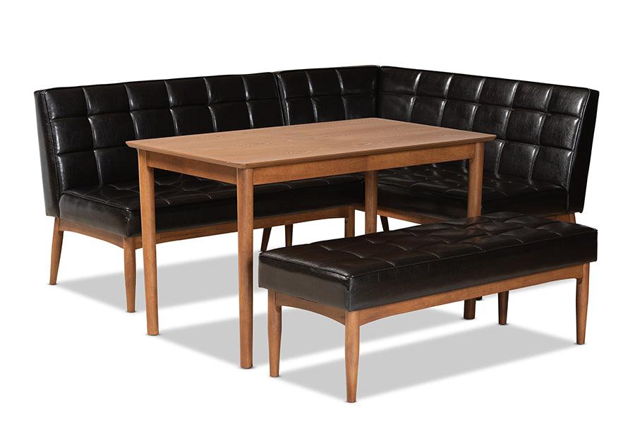 Sanford Mid-Century Modern Faux Leather Upholstered and Finished Wood 4-Piece Dining Nook Set