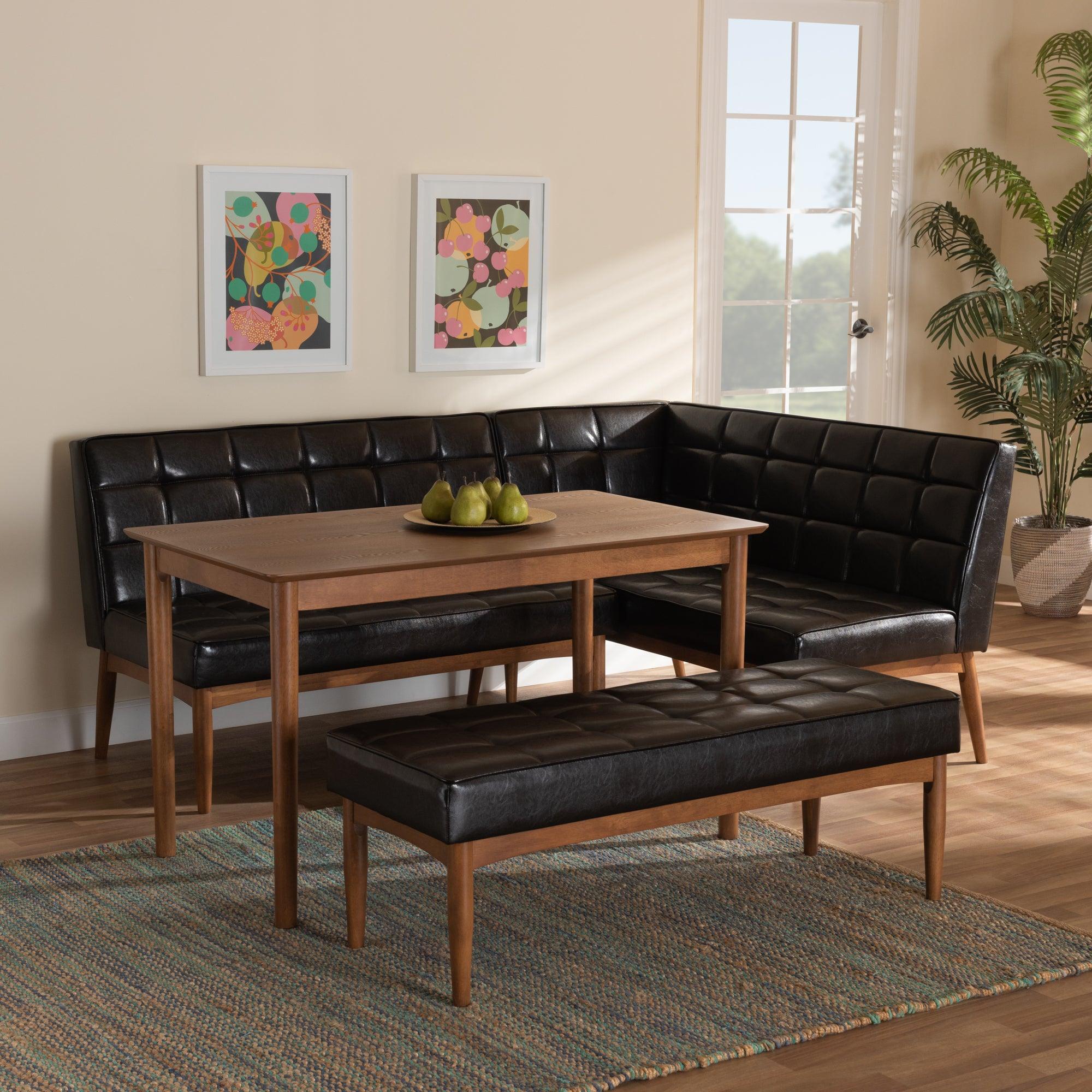 Sanford Mid-Century Modern Faux Leather Upholstered and Finished Wood 4-Piece Dining Nook Set