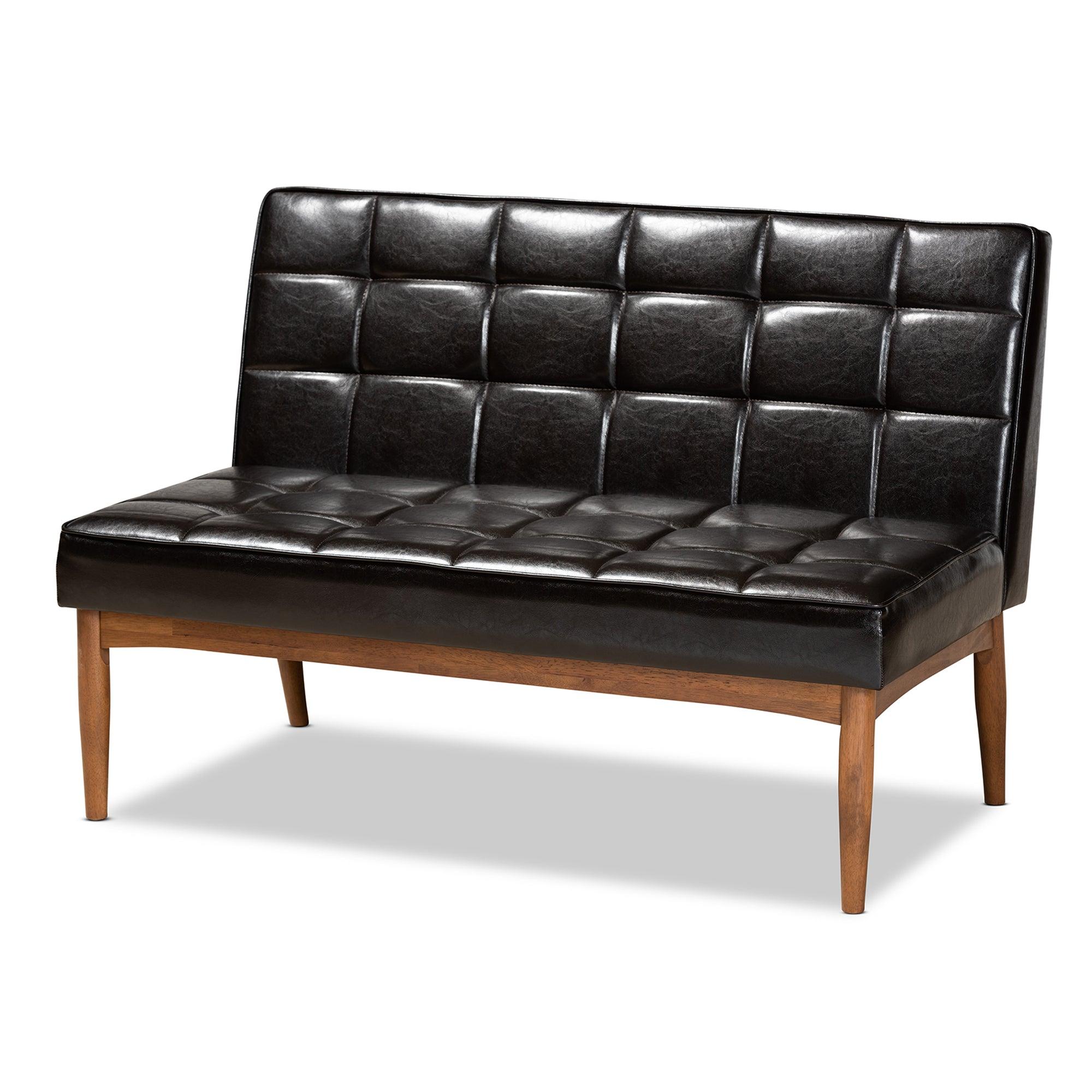 Sanford Mid-Century Modern Faux Leather Upholstered and Finished Wood 2-Piece Dining Nook Banquette Set