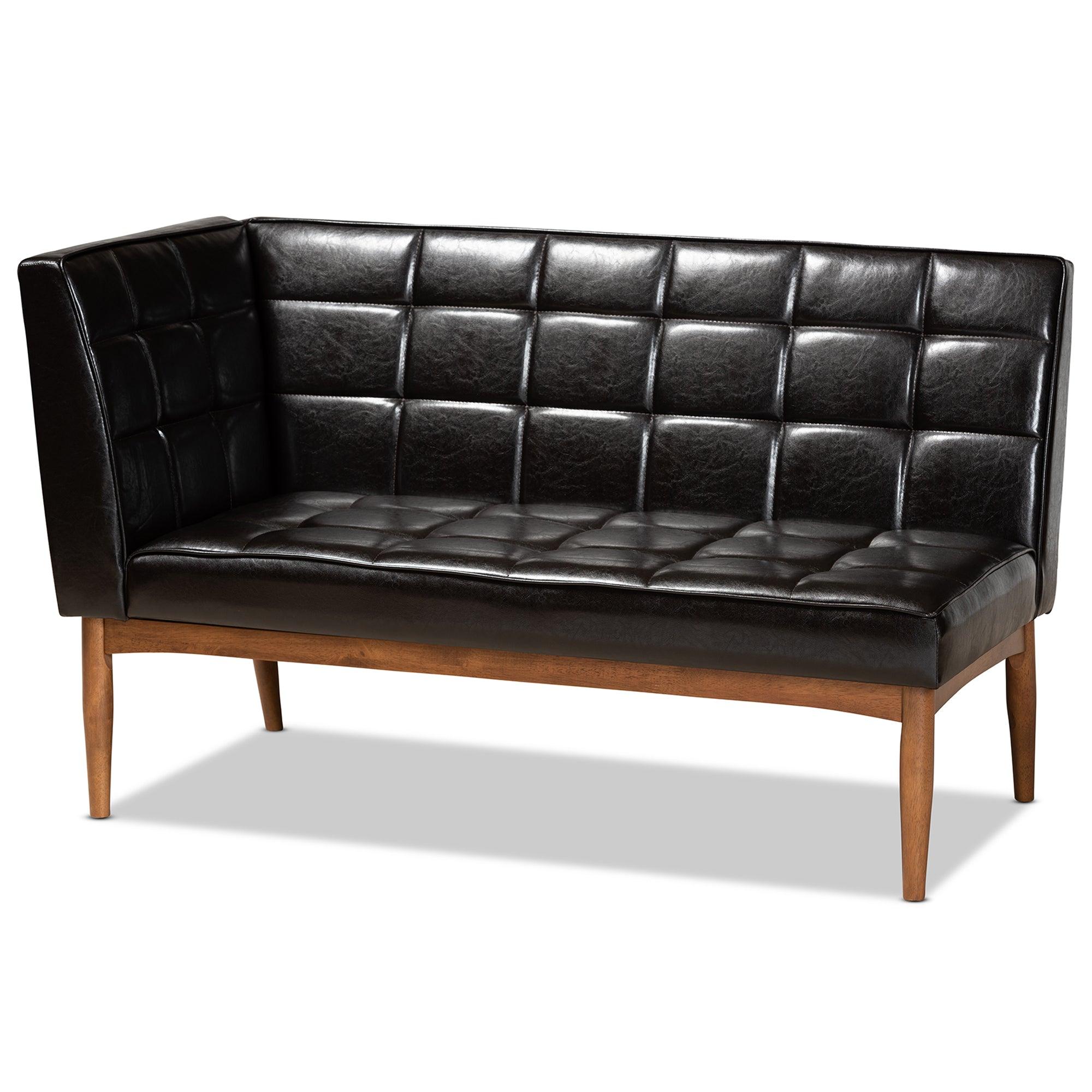 Sanford Mid-Century Modern Faux Leather Upholstered and Finished Wood 2-Piece Dining Nook Banquette Set