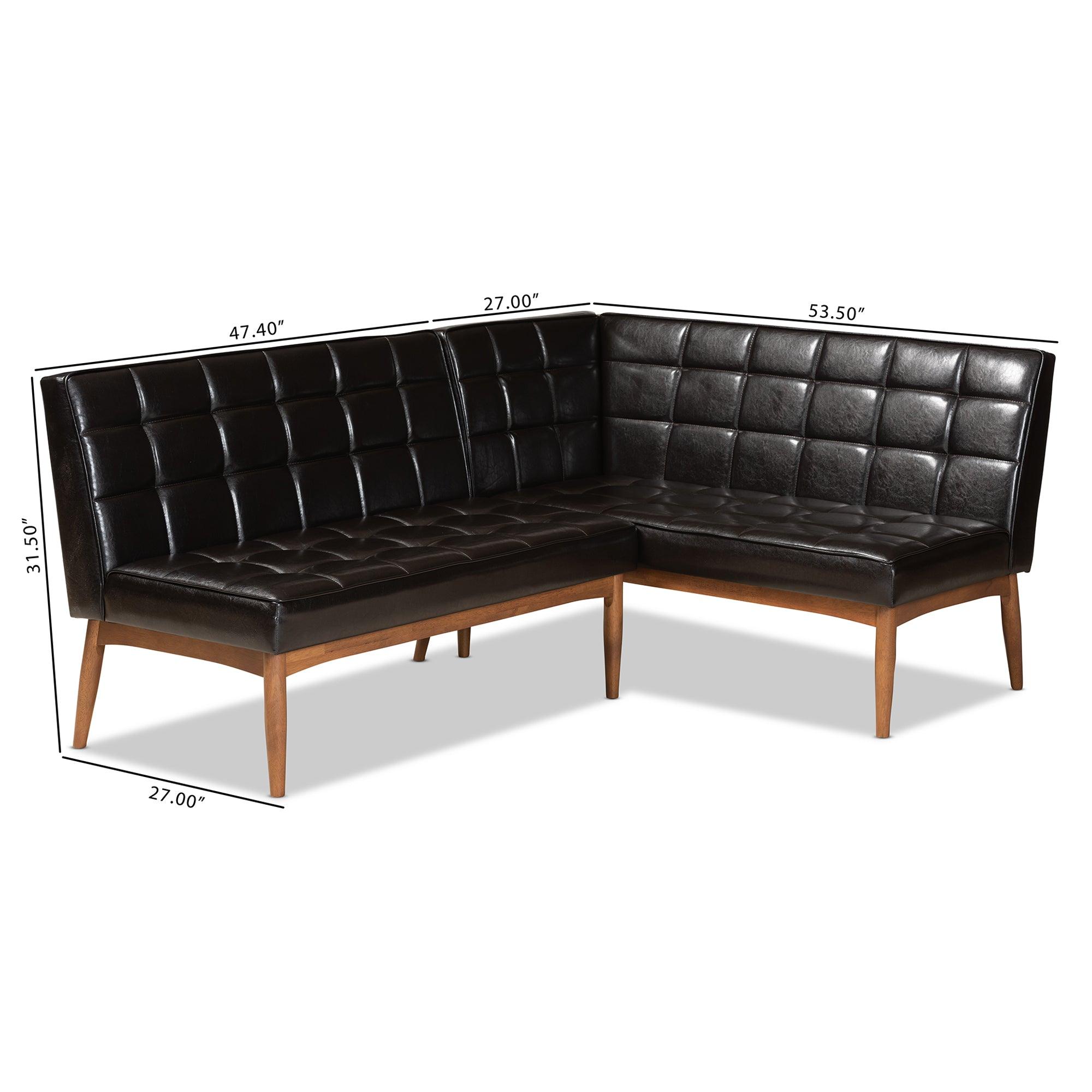 Sanford Mid-Century Modern Faux Leather Upholstered and Finished Wood 2-Piece Dining Nook Banquette Set