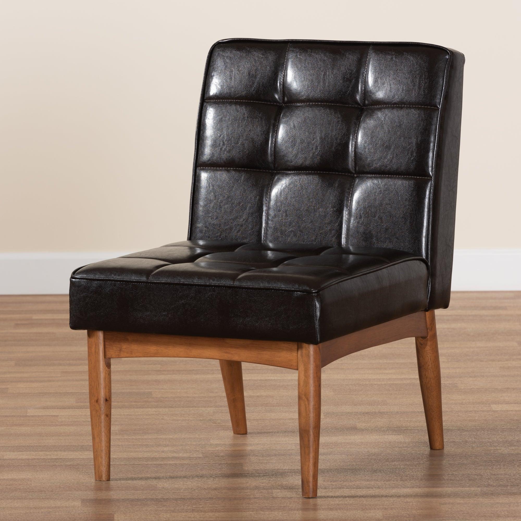 Sanford Mid-Century Modern Faux Leather Upholstered and Finished Wood Dining Chair