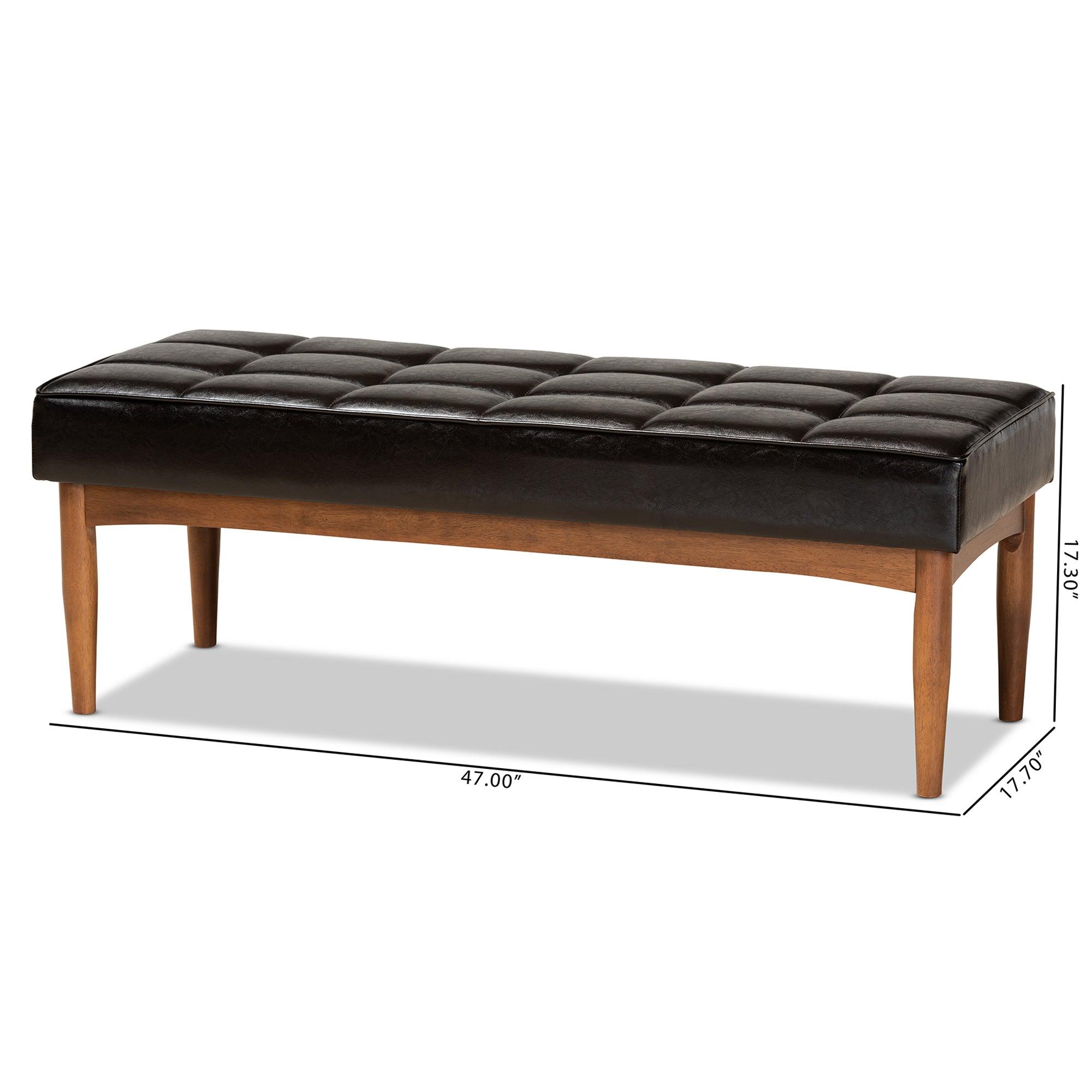 Sanford Mid-Century Modern Faux Leather Upholstered and Finished Wood Dining Bench