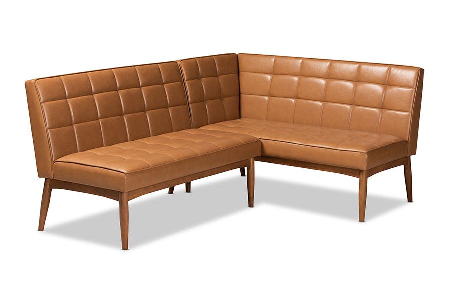 Sanford Mid-Century Modern Faux Leather Upholstered and Finished Wood 2-Piece Dining Nook Banquette Set