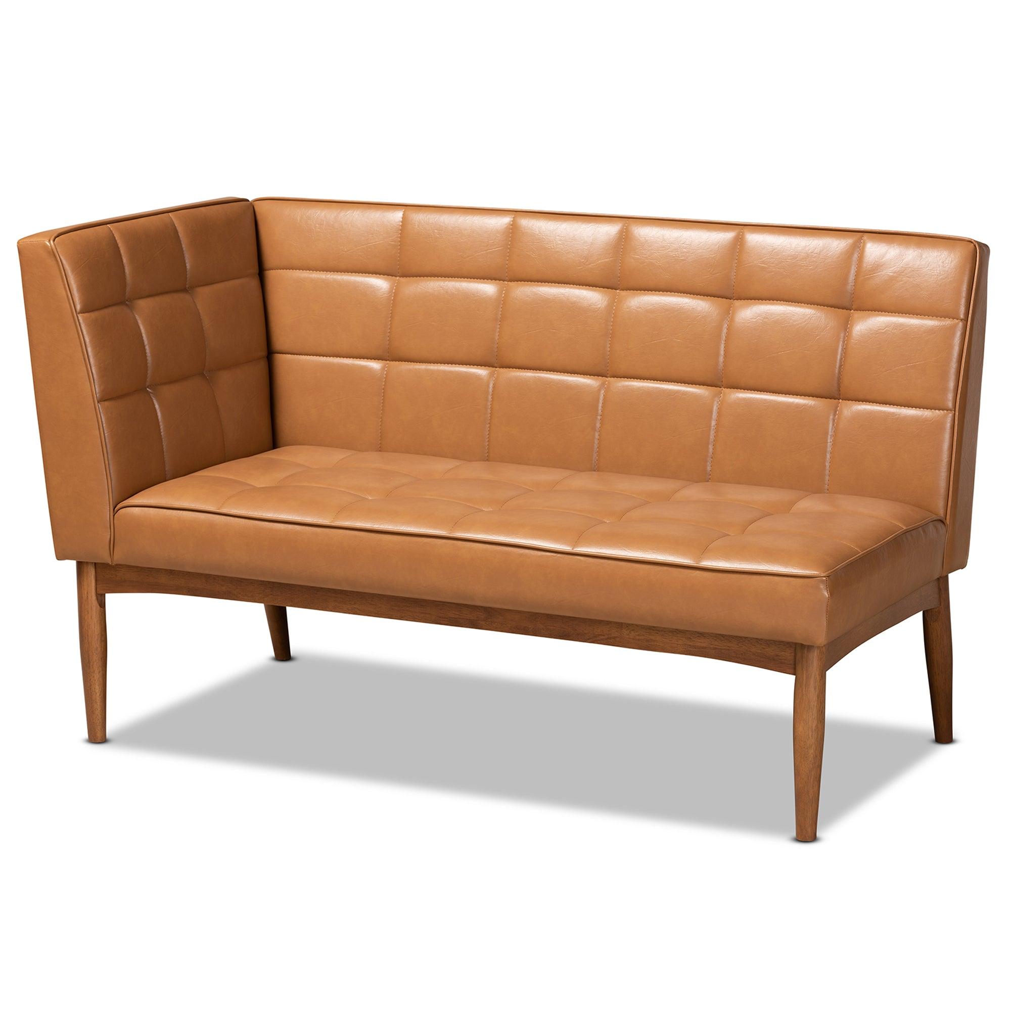 Sanford Mid-Century Modern Faux Leather Upholstered and Finished Wood 2-Piece Dining Nook Banquette Set