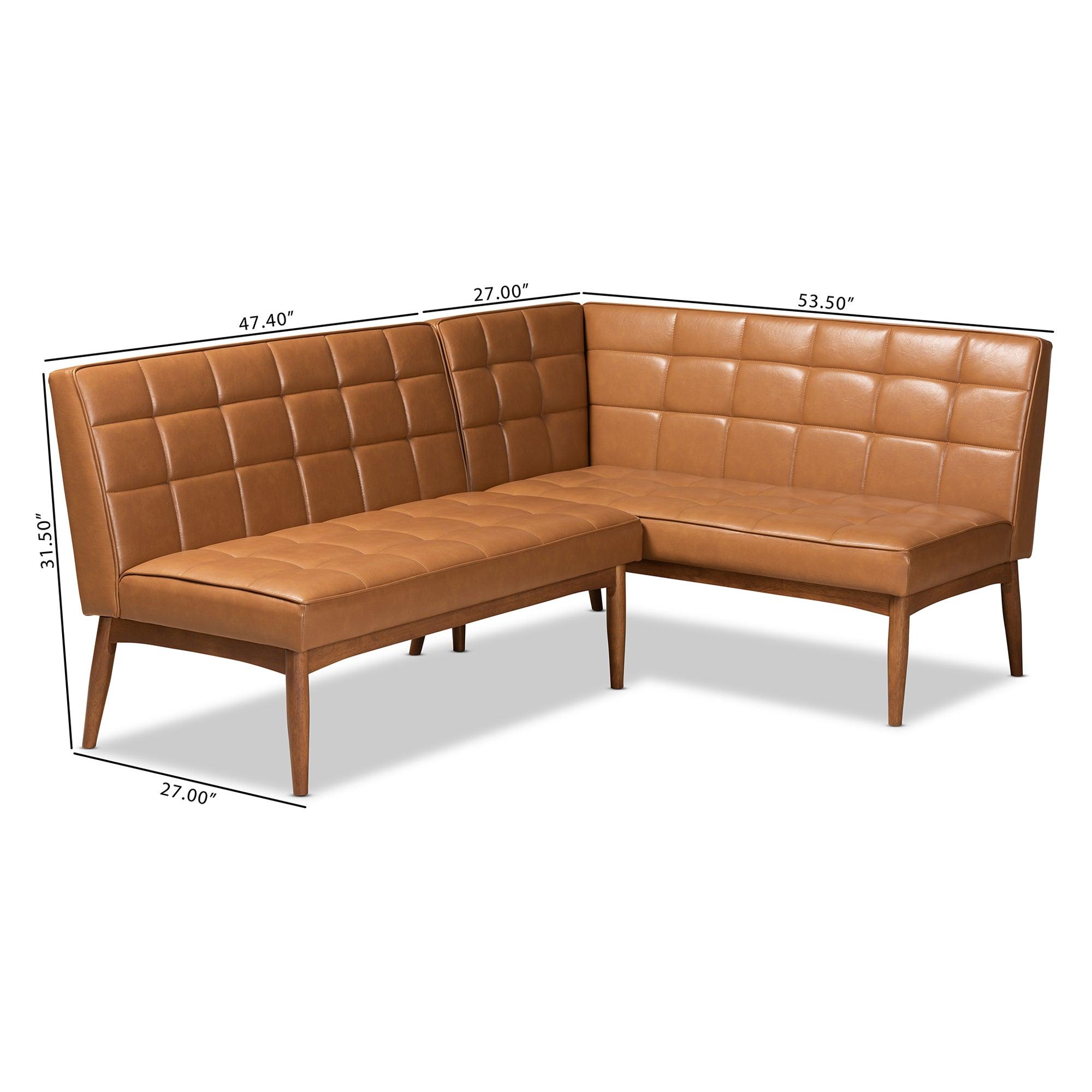 Sanford Mid-Century Modern Faux Leather Upholstered and Finished Wood 2-Piece Dining Nook Banquette Set