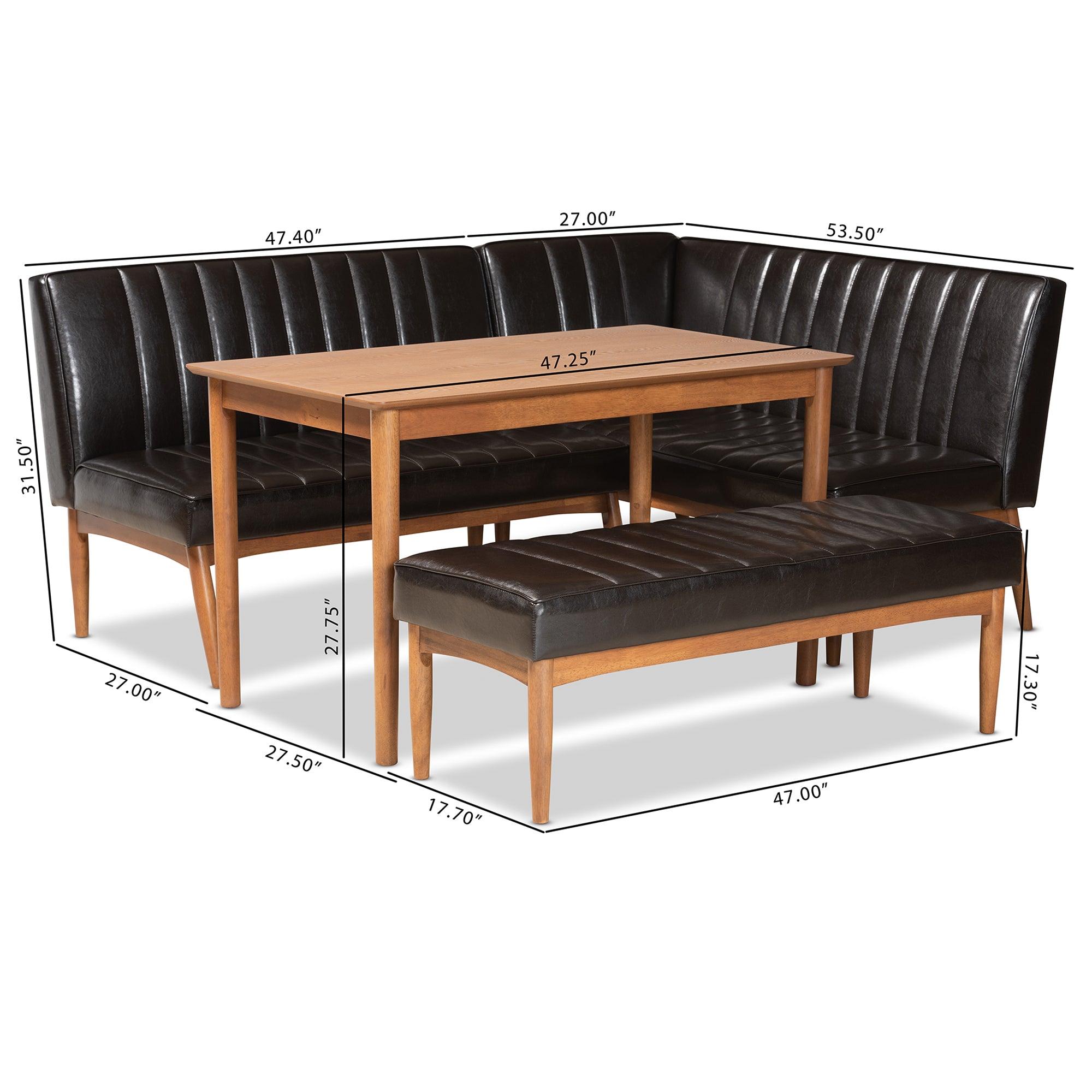 Daymond Mid-Century Modern Faux Leather Upholstered and Finished Wood 4-Piece Dining Nook Set