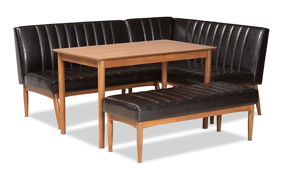 Daymond Mid-Century Modern Faux Leather Upholstered and Finished Wood 4-Piece Dining Nook Set