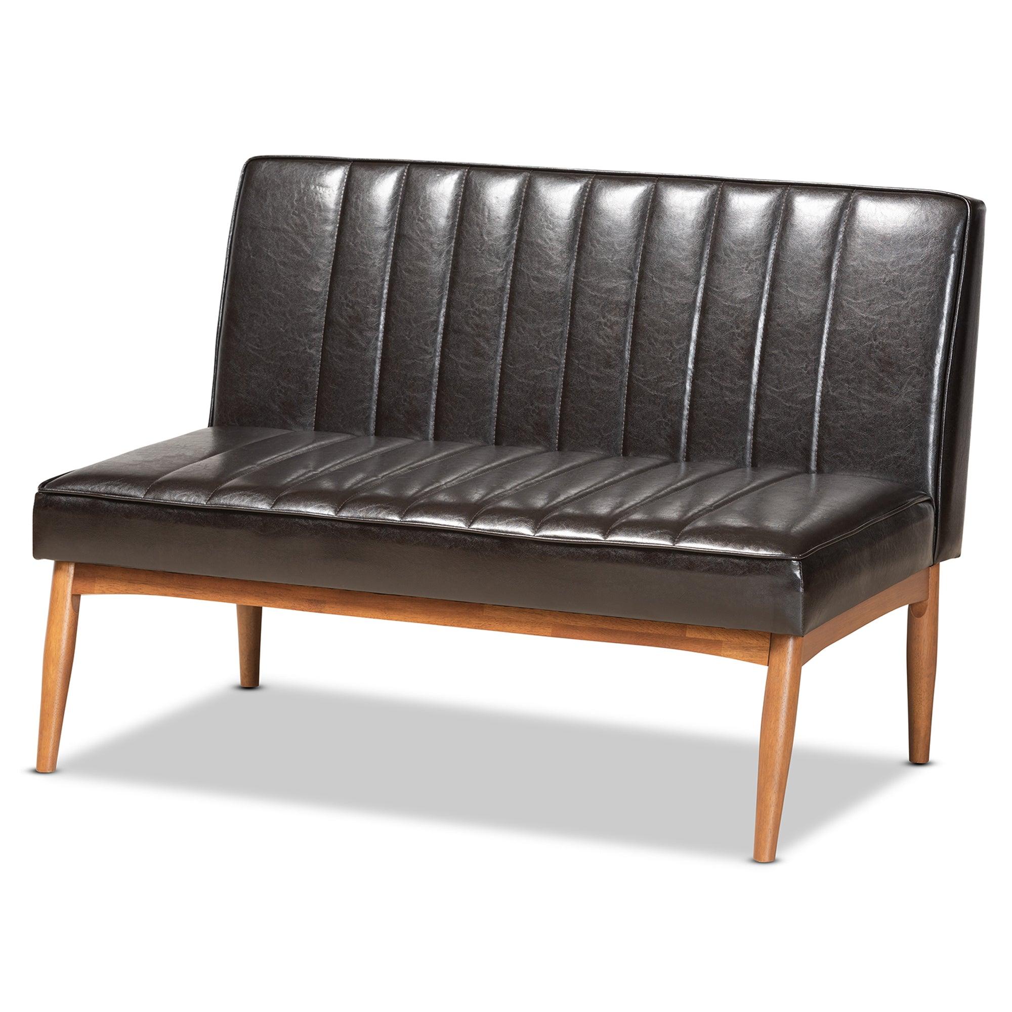 Daymond Mid-Century Modern Faux Leather Upholstered and Finished Wood 2-Piece Dining Nook Banquette Set