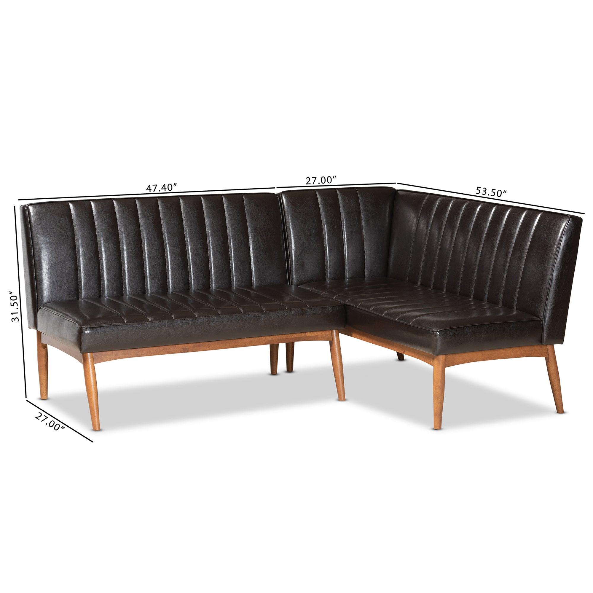 Daymond Mid-Century Modern Faux Leather Upholstered and Finished Wood 2-Piece Dining Nook Banquette Set