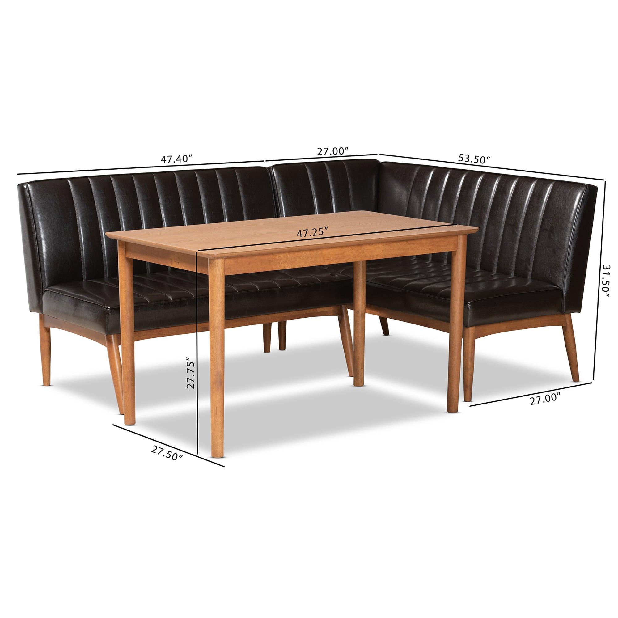 Daymond Mid-Century Modern Faux Leather Upholstered and Finished Wood 3-Piece Dining Nook Set