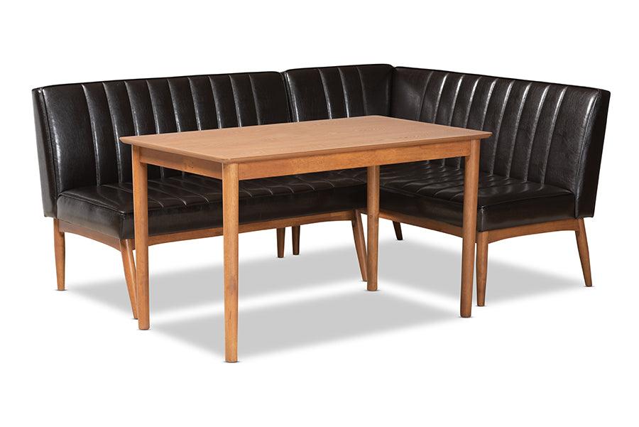 Daymond Mid-Century Modern Faux Leather Upholstered and Finished Wood 3-Piece Dining Nook Set