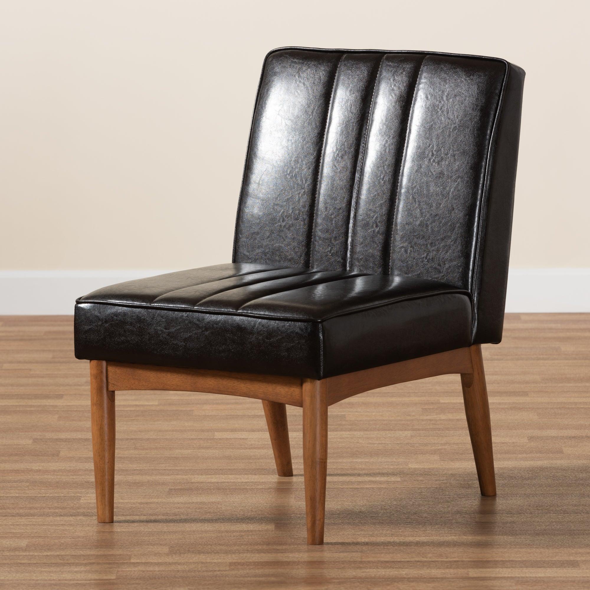 Daymond Mid-Century Modern Faux Leather Upholstered and Finished Wood Dining Chair