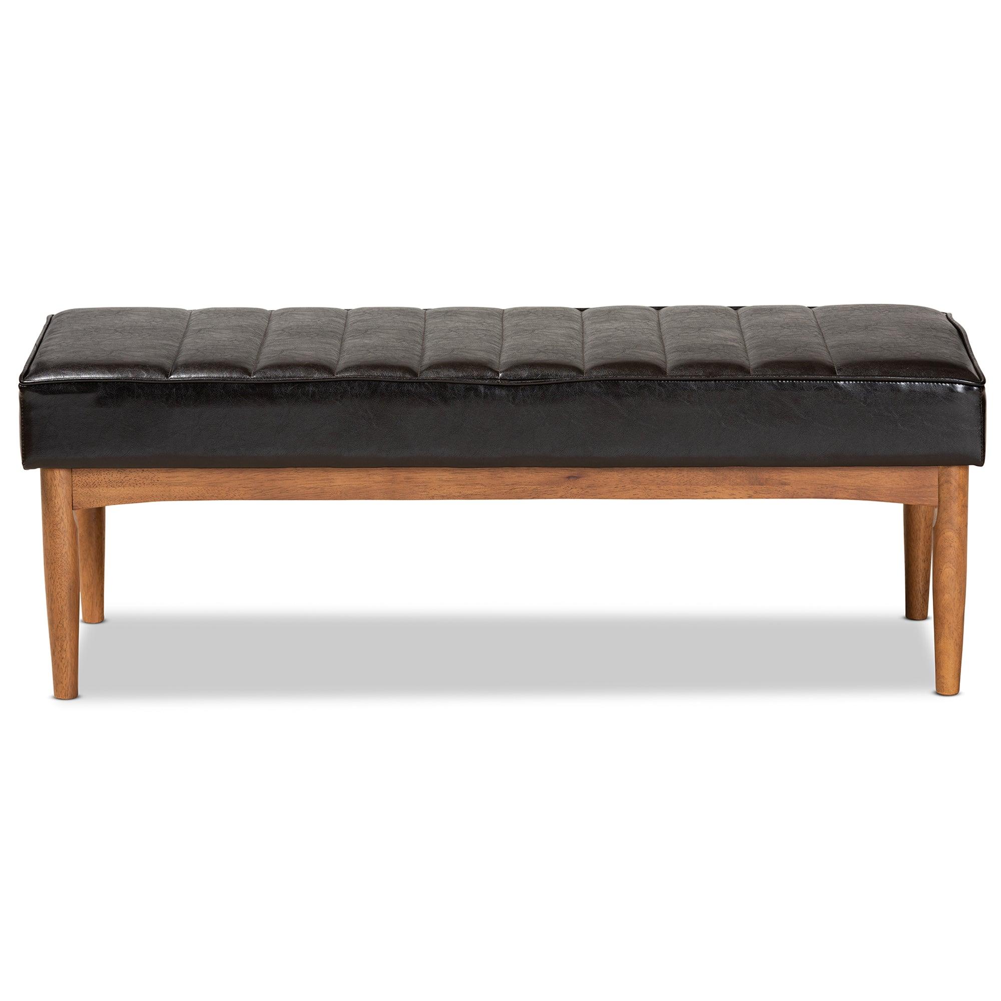 Daymond Mid-Century Modern Faux Leather Upholstered and Finished Wood Dining Bench