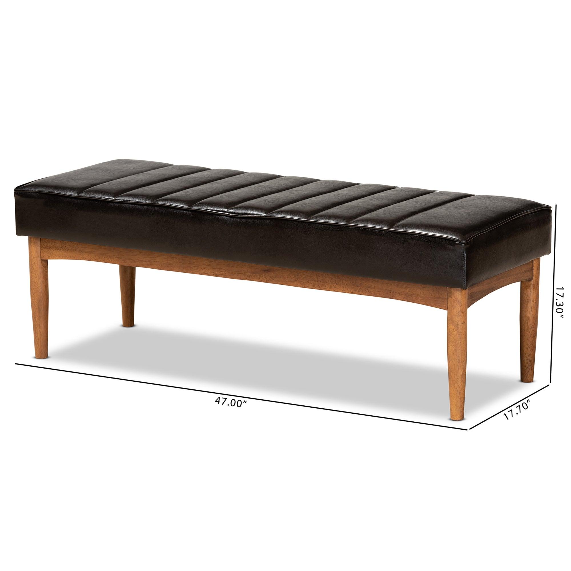 Daymond Mid-Century Modern Faux Leather Upholstered and Finished Wood Dining Bench