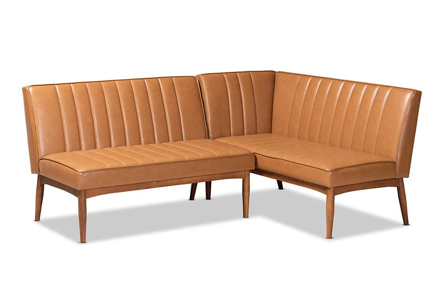 Daymond Mid-Century Modern Faux Leather Upholstered and Finished Wood 2-Piece Dining Nook Banquette Set