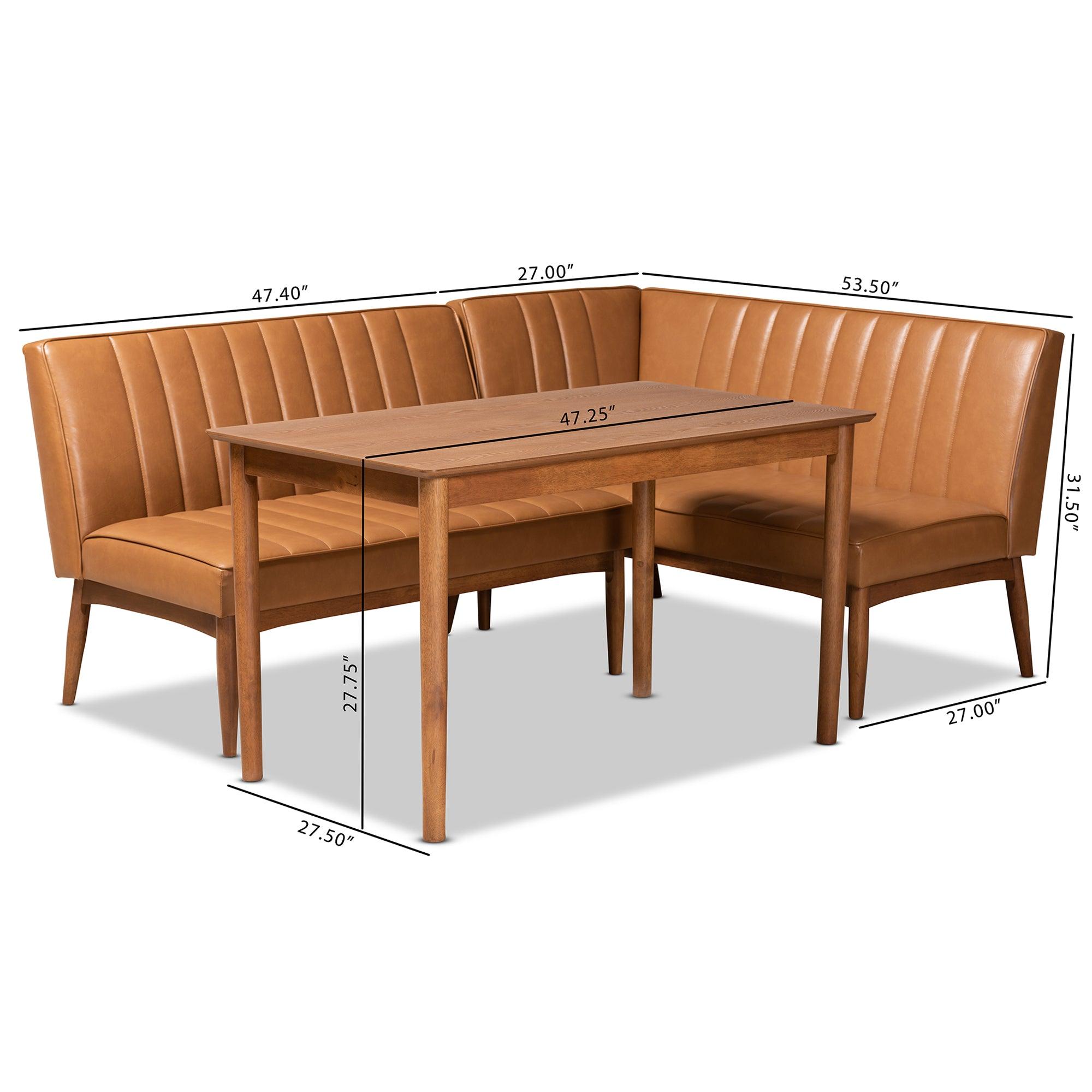 Daymond Mid-Century Modern Faux Leather Upholstered and Finished Wood 3-Piece Dining Nook Set