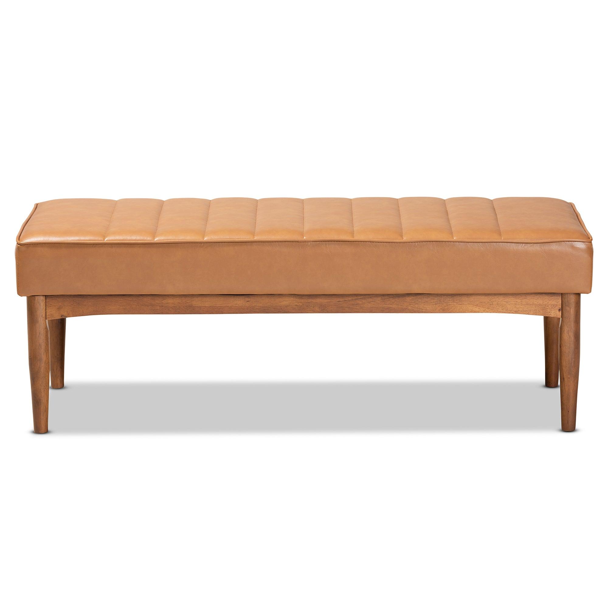 Daymond Mid-Century Modern Faux Leather Upholstered and Finished Wood Dining Bench