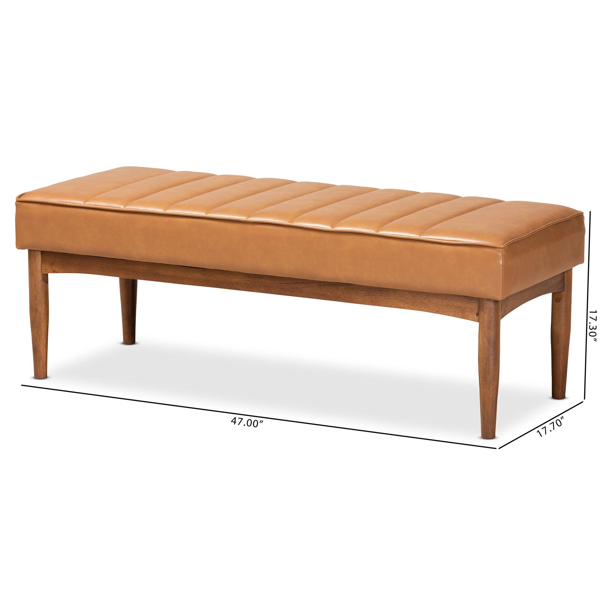 Daymond Mid-Century Modern Faux Leather Upholstered and Finished Wood Dining Bench