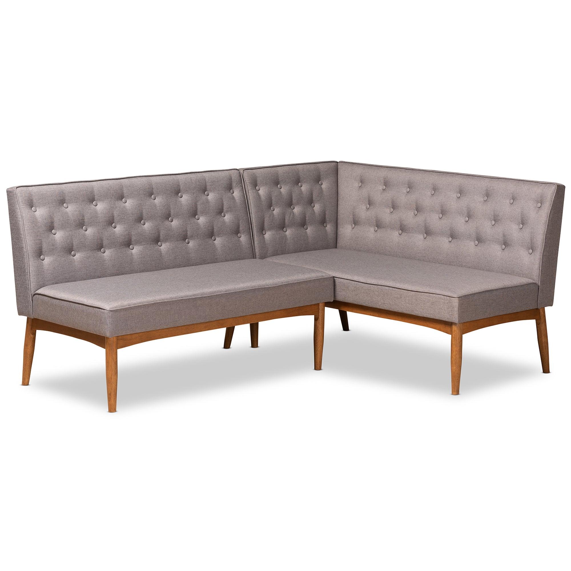 Riordan Mid-Century Modern Fabric Upholstered and Finished Wood 2-Piece Dining Nook Banquette Set