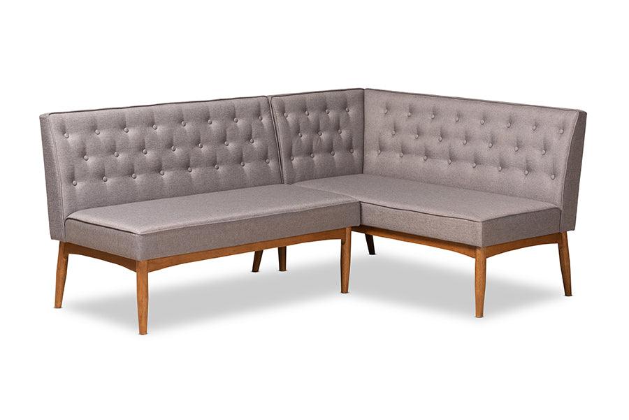 Riordan Mid-Century Modern Fabric Upholstered and Finished Wood 2-Piece Dining Nook Banquette Set