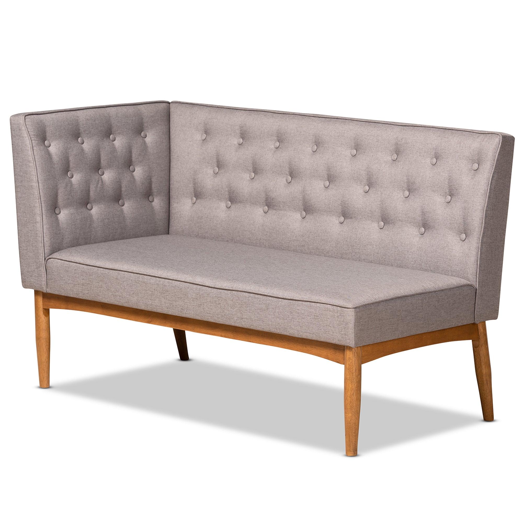 Riordan Mid-Century Modern Fabric Upholstered and Finished Wood 2-Piece Dining Nook Banquette Set